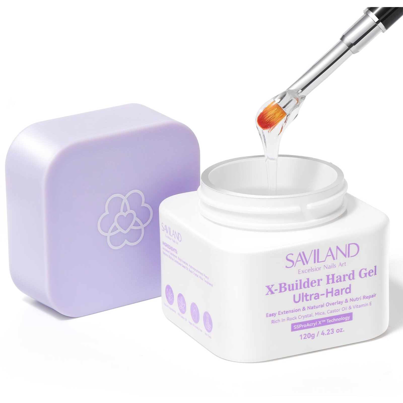 Saviland Ssprox Ultra Hard Builder Nail Gel 120 G Clear Plant-Based Hard Gel For Nails Mica Vitamin E Castor Oil U V 3D Nail Extension Gel Strengthening & Thickening Diy Home Use