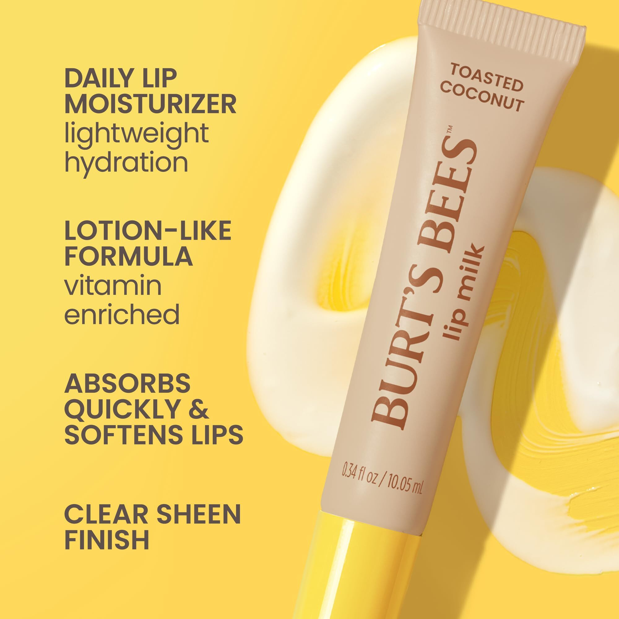 Burts Bees Lip Milk, Daily Lip Moisturizer, Toasted Coconut, Vitamin Enriched Moisturizing Lip Balm With Almond Milk And Jojoba Oil, Hydrating For Softer Lips, 1 Tube, 0.34 Fl Oz
