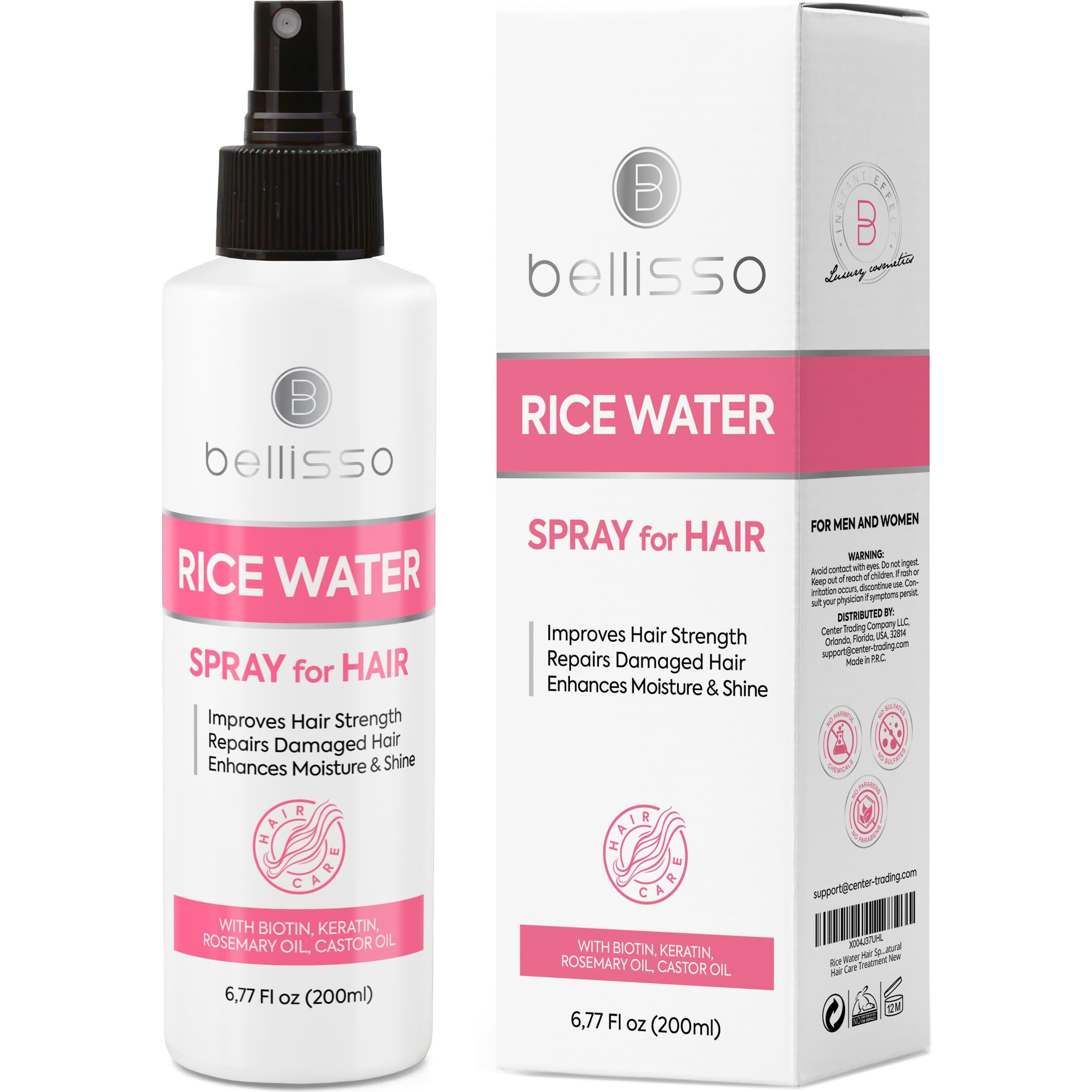 Rice Water Spray For Hair - With Rosemary, Biotin And Castor Oil - Tonic For Women And Men With Thinning Hair - Fermented Thickening Treatment To Fight Hair Fall - Daily Strengthening Leave In Formula