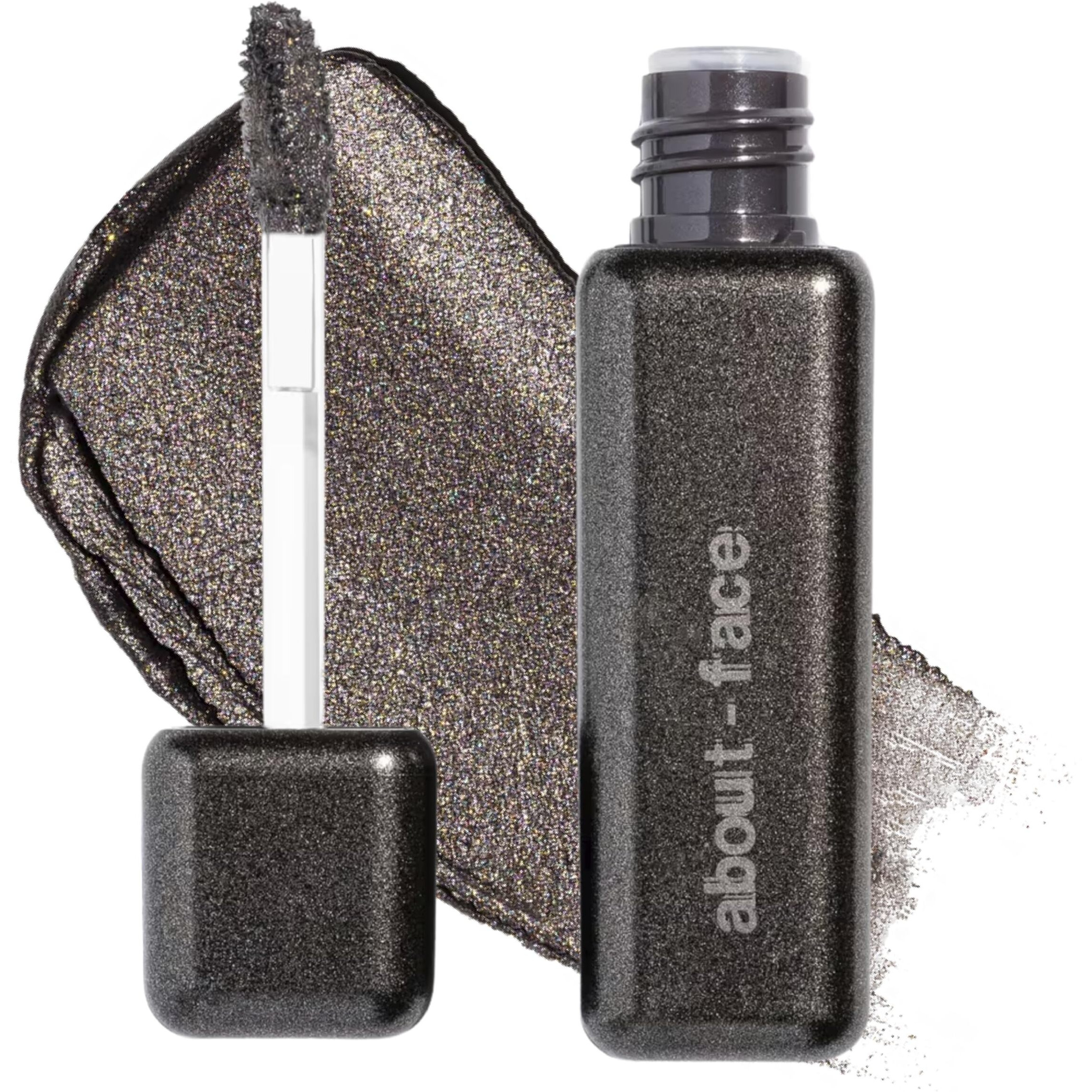 About-Face Fractal Glitter Eye Paint Glitch- Smudge-Proof, Long-Lasting Liquid Eyeshadow - Intense Sparkle With Mousse Texture - Vegan, Cruelty-Free, Marula Oil Infused - 0.13Oz (Asphalt With Sparkle)