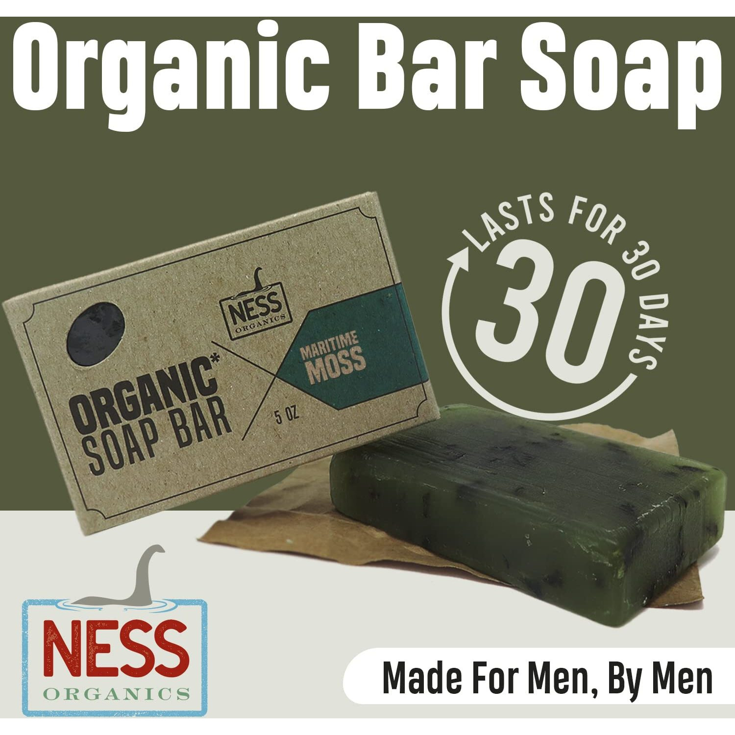 Ness Mens Soap Bar - Maritime Moss Scent, Natural Soap For Men With Organic Ingredients, Mens Bar Soap With Essential Oils, Moisturizing Bar Soap For Men, Handmade In The Usa, Cruelty Free, Vegan