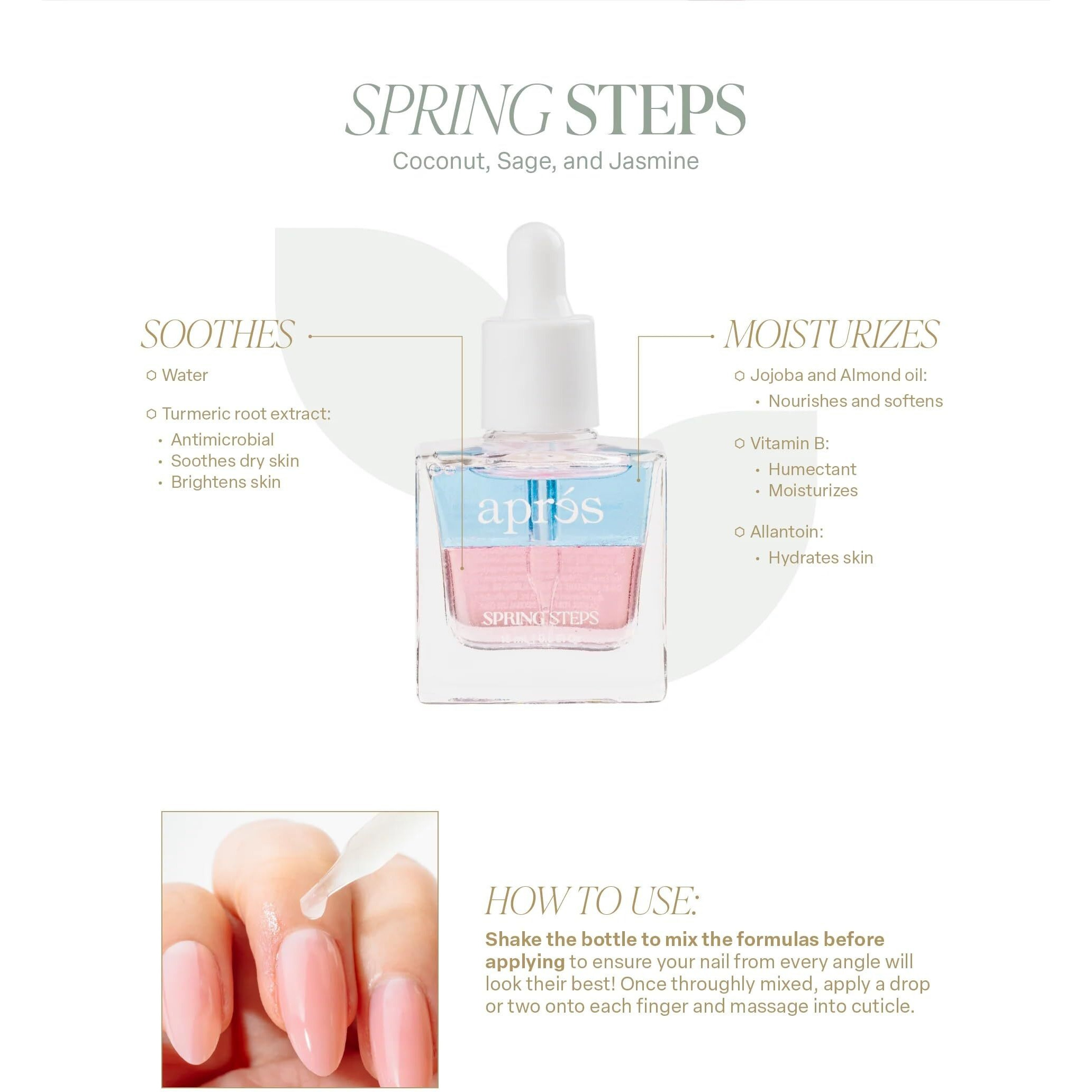 Apres Light & Shadow Cuticle Serum, Nourishing Blend Of Almond And Jojoba Oil, Vitamin B And Turmeric, Cuticle Repair Oil 15 Ml (15 Ml, Spring Steps (Coconut, Sage, And Jasmine))