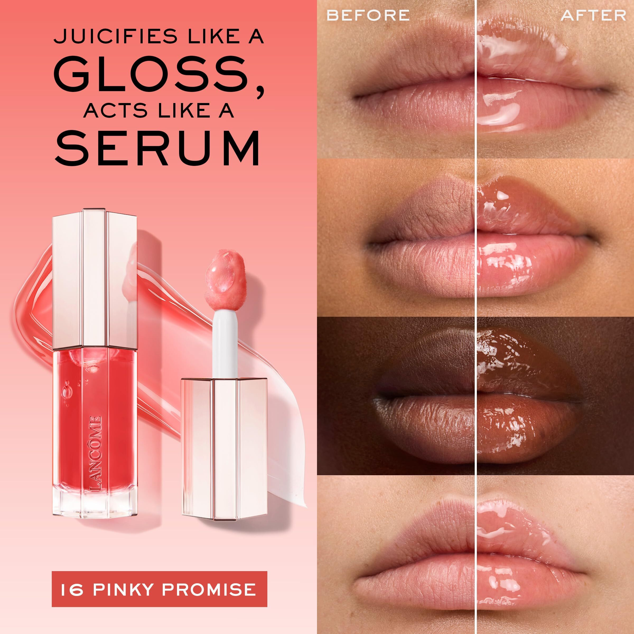 Lancme Lip Idle Juicytreat Oil-In-Gloss -24Hr Hydrating Gloss With Squalane For Instant Shine - 16 Pinky Promise
