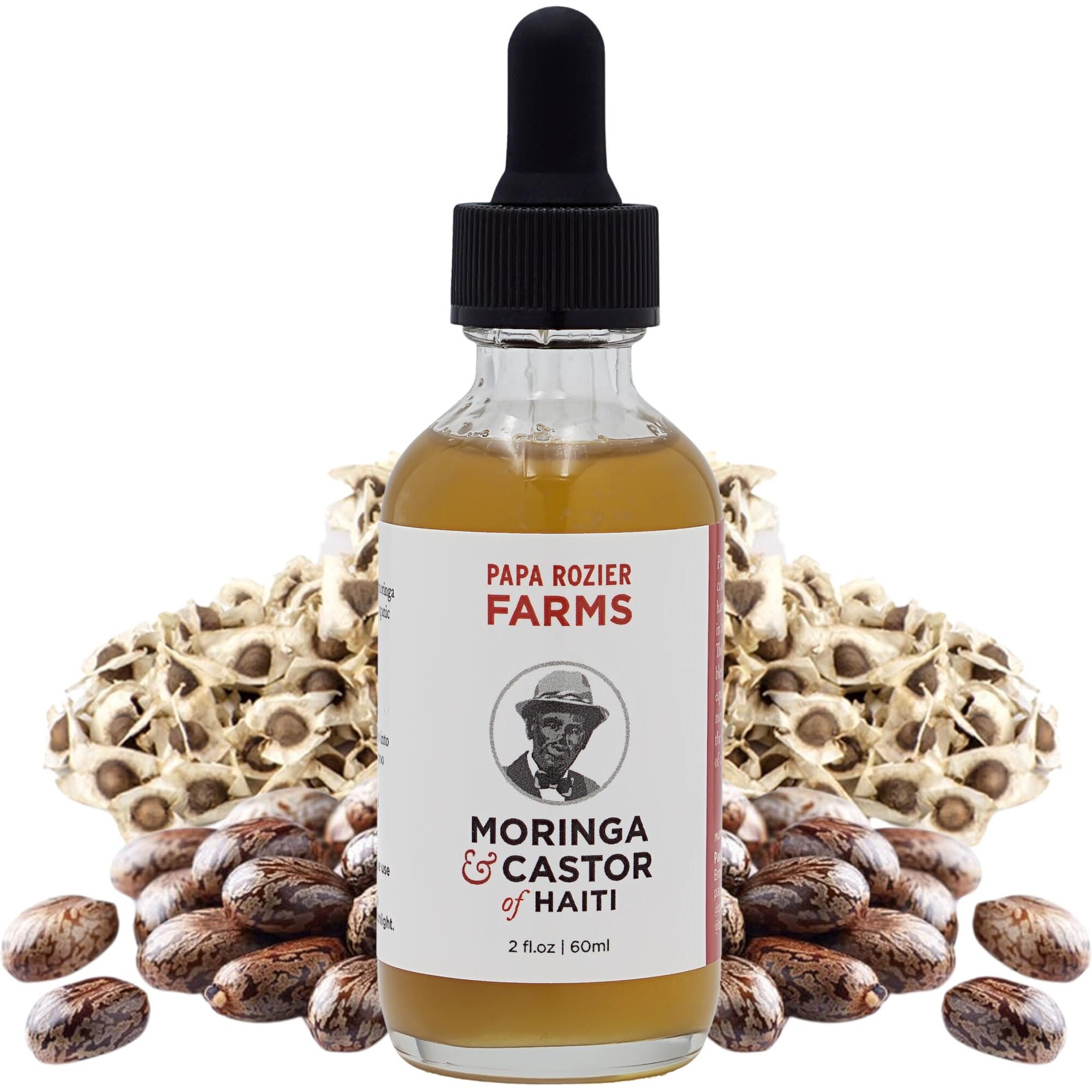 Papa Rozier Farms 50/50 Pure Organic Blend Castor And Moringa Oil For Hair Growth Treatment, Skin Moisturizer, Grow Eyelashes, Eyebrows And Nails Treatment, 2 Fluid Ounces, Pack Of 1