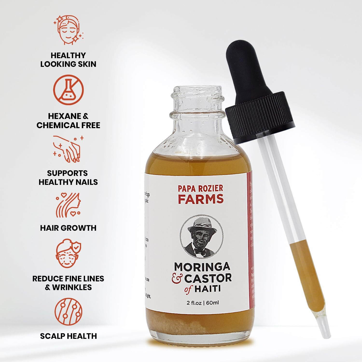 Papa Rozier Farms 50/50 Pure Organic Blend Castor And Moringa Oil For Hair Growth Treatment, Skin Moisturizer, Grow Eyelashes, Eyebrows And Nails Treatment, 2 Fluid Ounces, Pack Of 1