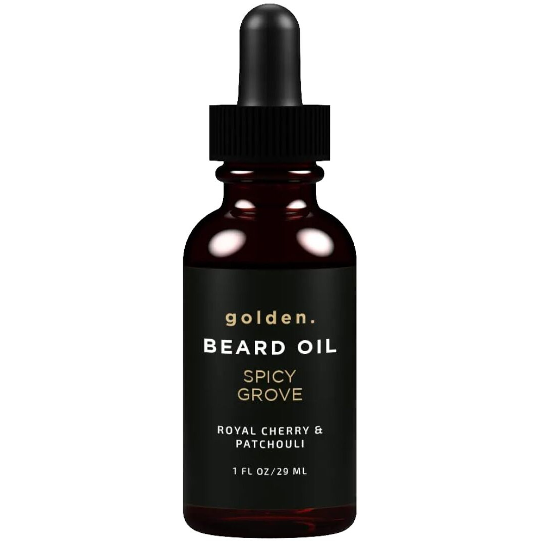 Golden Grooming Beard Oil For Men | Natural Growth Kit With Castor Oil, Jojoba Oil, And Olive Oil | Tames, Moisturizes & Styles | Spicy Grove Scent | 1Oz