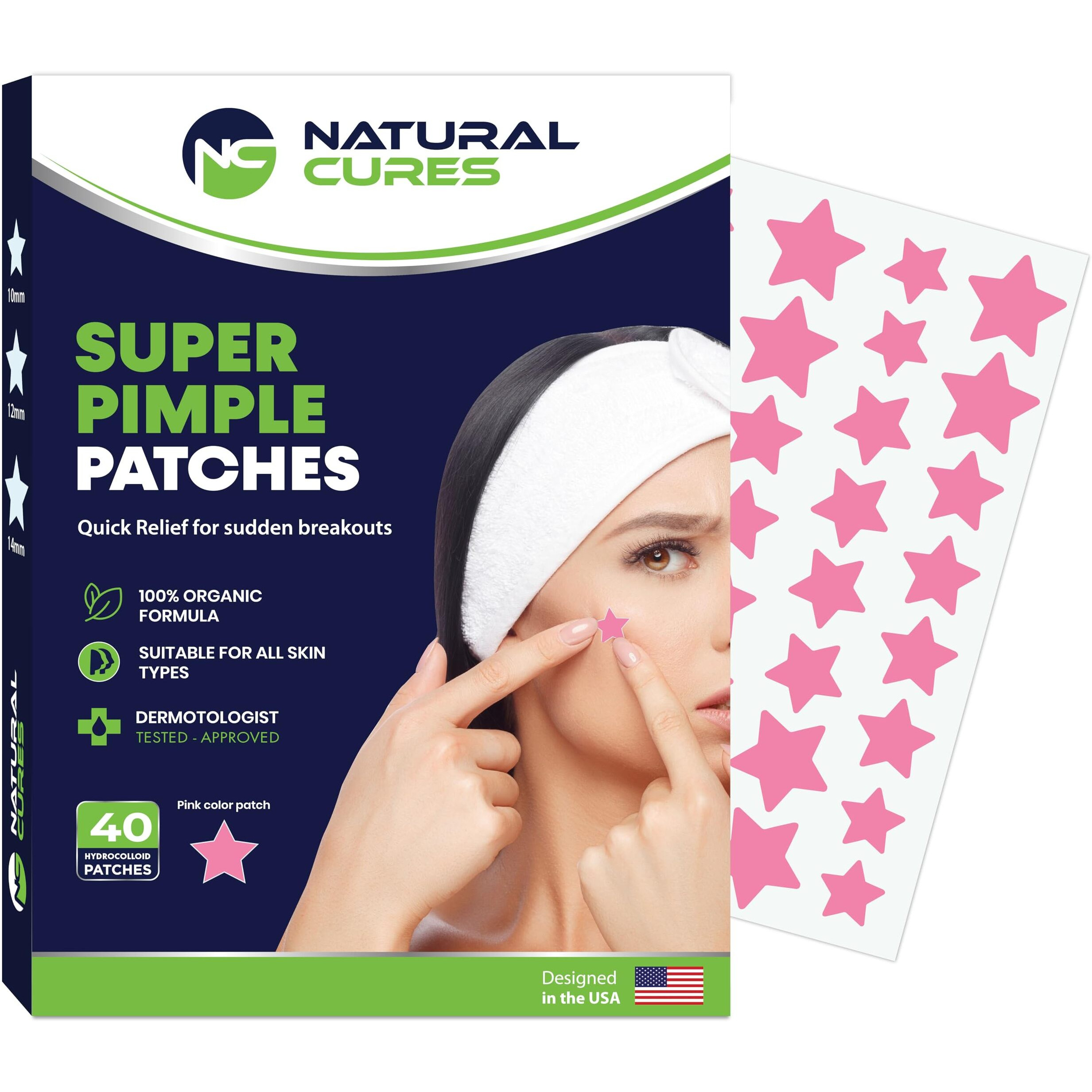Star Pimple Patches For Face - Hydrocolloid Acne Patches For Quick Zit Relief And Blemishes, Invisible Spot Stickers That Stay All Night, Gentle For All Skin Types, Oil-Free (40 Count)