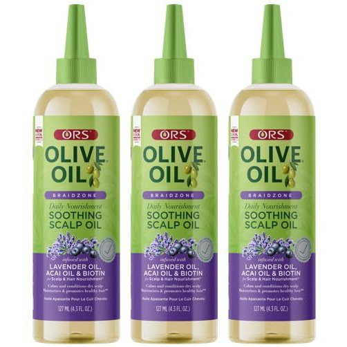 Ors Olive Oil Braidzone Soothing Scalp Oil With Lavender, Acai & Biotin For Nourishment 4.3 Oz (Pack Of 3)