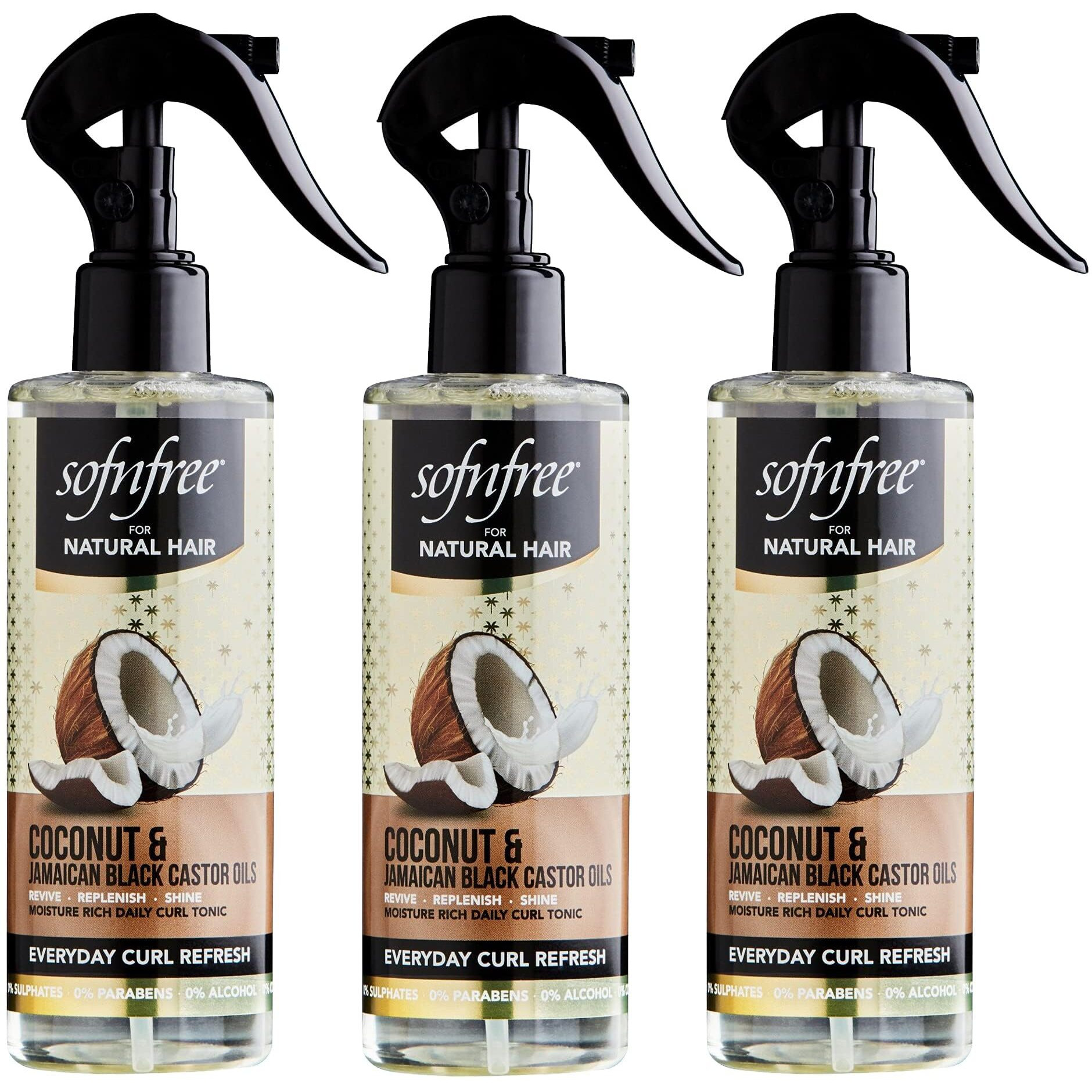 Sofn'Free Coconut & Jamaican Black Castor Oil Curl Refresher Spray - Everyday Volumizer And Moisturizer For Styling Dry, Coily Or Curly Hair, 8.12 Fl Oz (Pack Of 3)