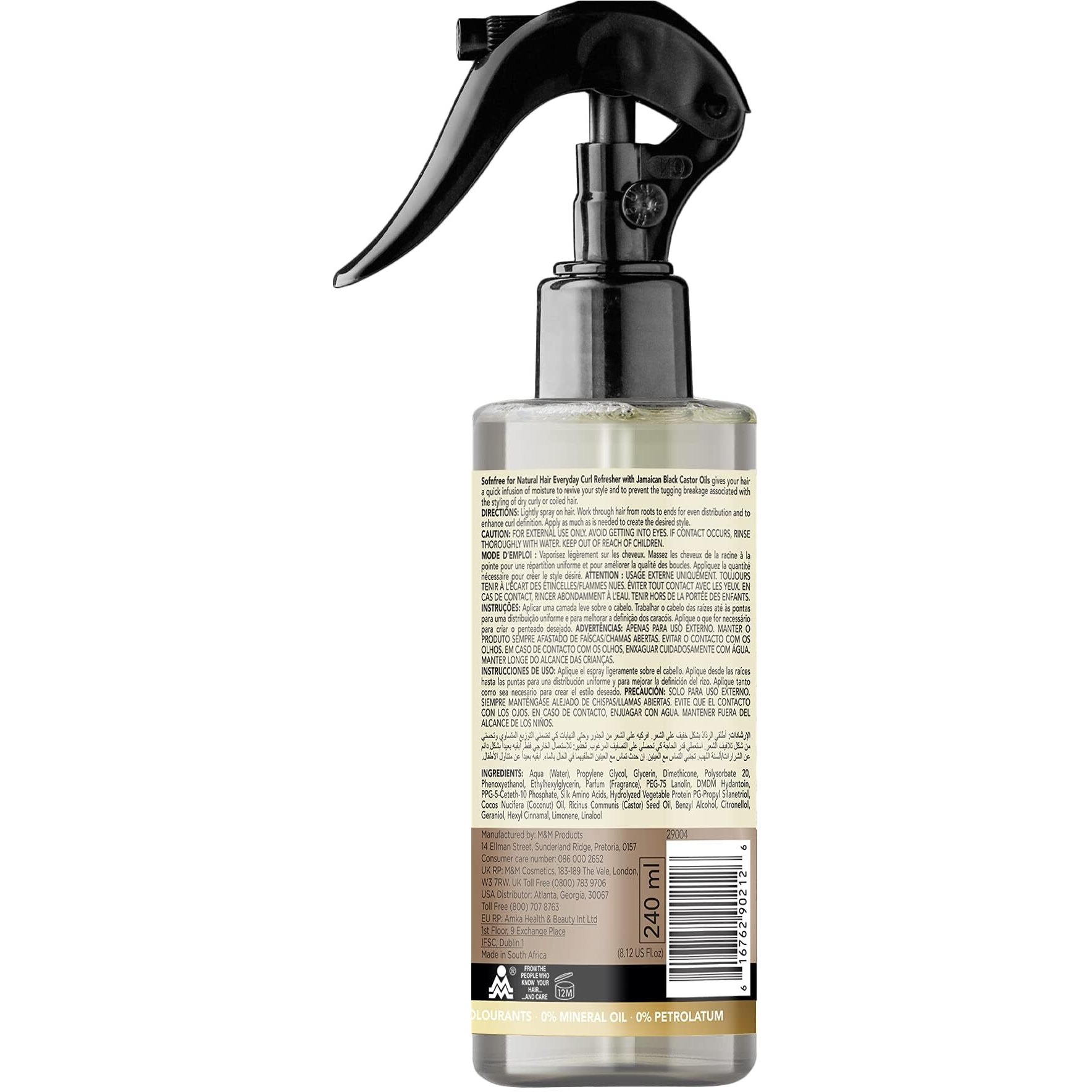 Sofn'Free Coconut & Jamaican Black Castor Oil Curl Refresher Spray - Everyday Volumizer And Moisturizer For Styling Dry, Coily Or Curly Hair, 8.12 Fl Oz (Pack Of 3)