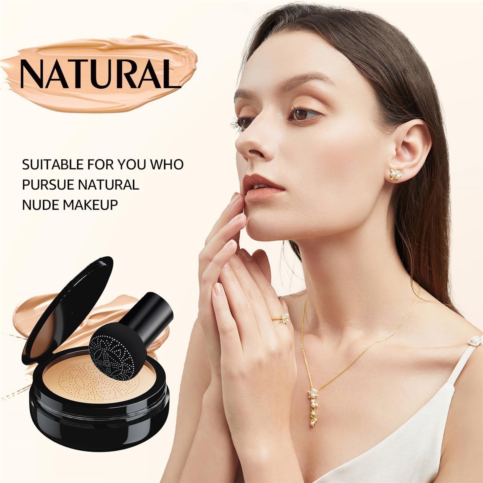 Mushroom Head Air Cushion Cc Cream Foundation Full Coverage Moisturizing Oil Control Waterproof Long-Lasting Even Skin Tone Natural Cream Foundation For Mature Skin (Natural)