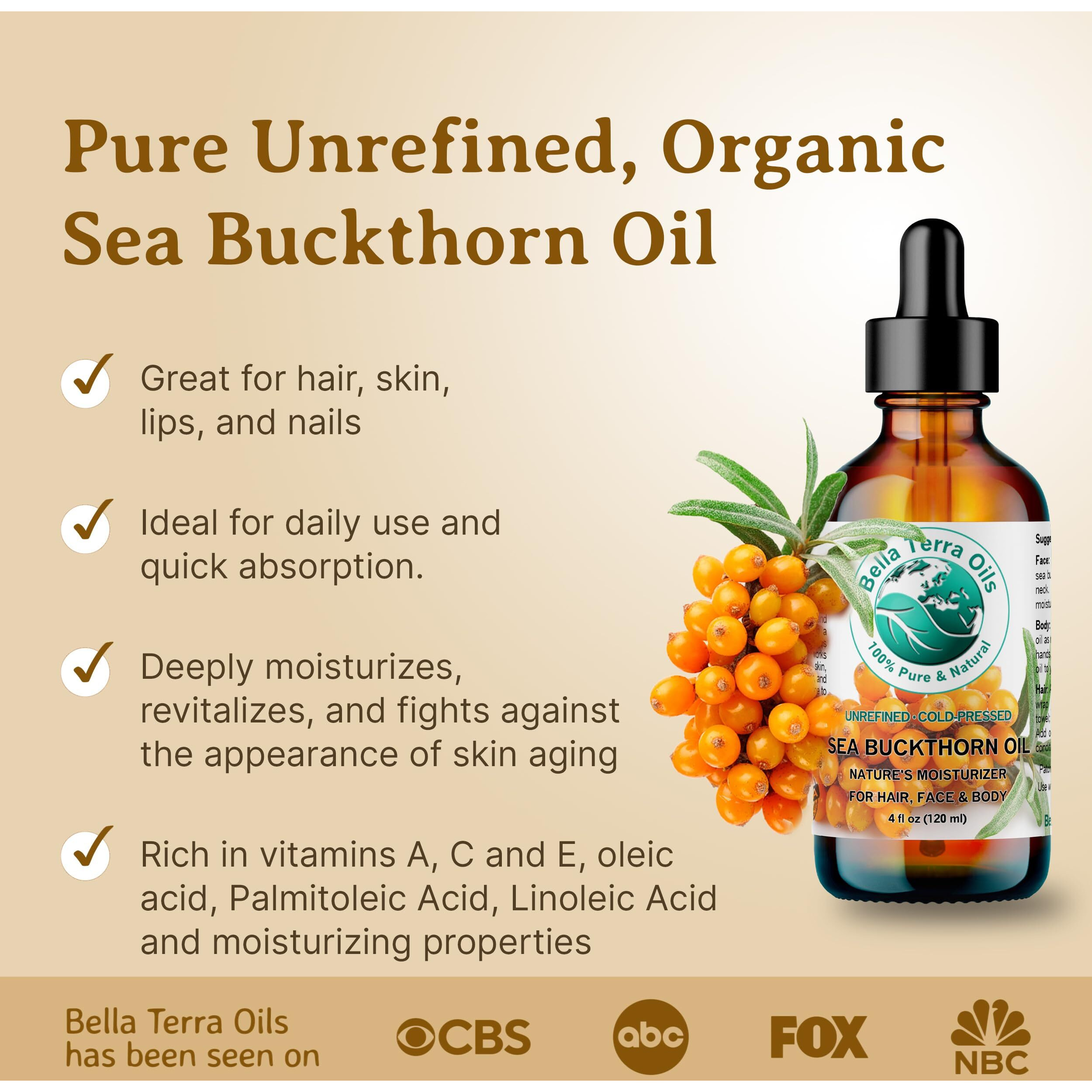 Bella Terra Oils Pure Sea Buckthorn Oil - 1 Gallon, Unique Nutrient Blend, Nourishing, Non-Greasy, Radiant Glow For Skin, Softness For Hair