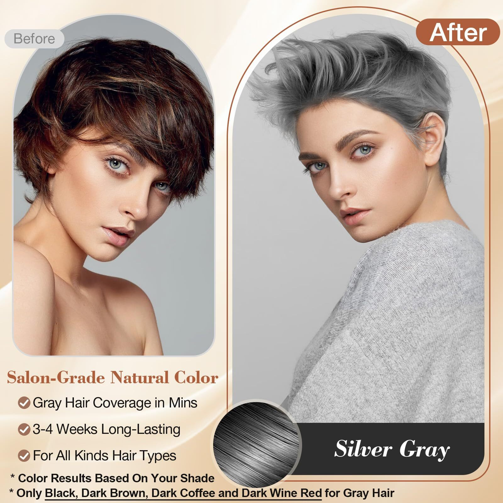 Tyayw Silver Gray Hair Dye Shampoo 3 In 1 With Argan Oil, Instant Hair Color Shampoo Para Canas Mujer In Minutes, Salon-Quality & Long-Lasting Hair Dye, Easy To Use For Men Women 500Ml