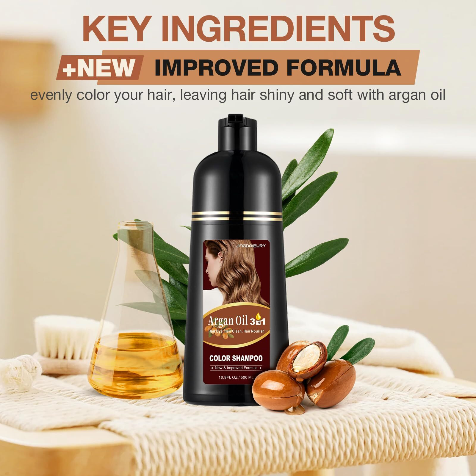 Tyayw Silver Gray Hair Dye Shampoo 3 In 1 With Argan Oil, Instant Hair Color Shampoo Para Canas Mujer In Minutes, Salon-Quality & Long-Lasting Hair Dye, Easy To Use For Men Women 500Ml