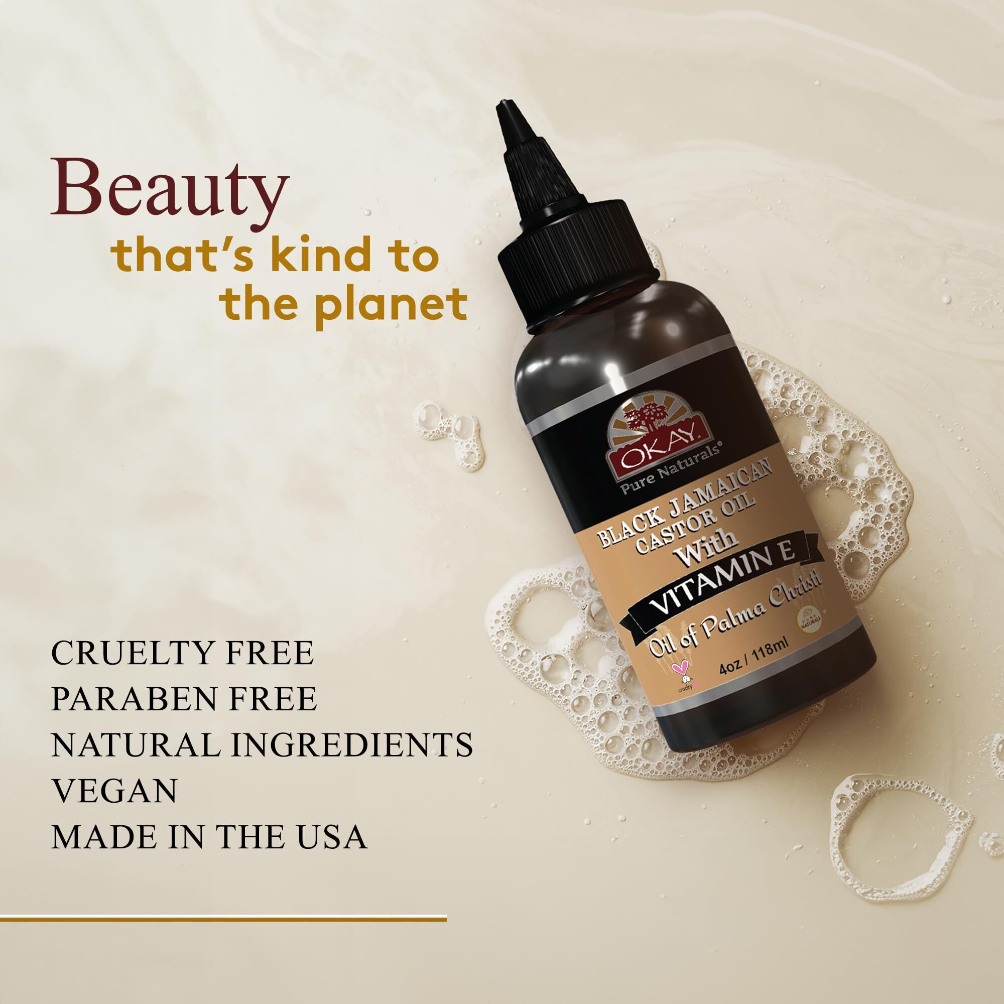 Okay Black Jamaican Castor Oil With Vitamin E And Panthenol 4Oz / 118Ml