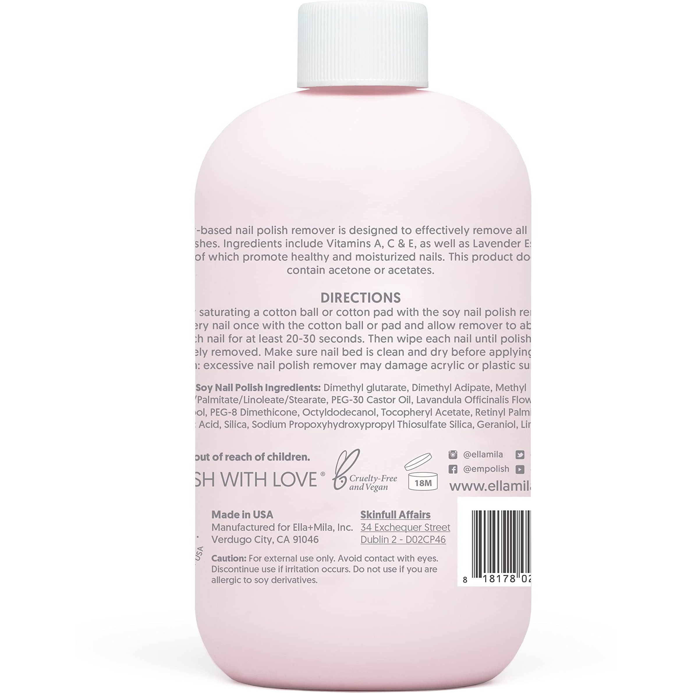 Ella+Mila Soy Nail Polish Remover Non-Acetone Nail Polish Remover - Non-Toxic Fingernail Polish Remover - For Natural Nail Polishes - Enriched With Lavender Essential Oil & Vitamins A,C & E (16 Fl Oz)