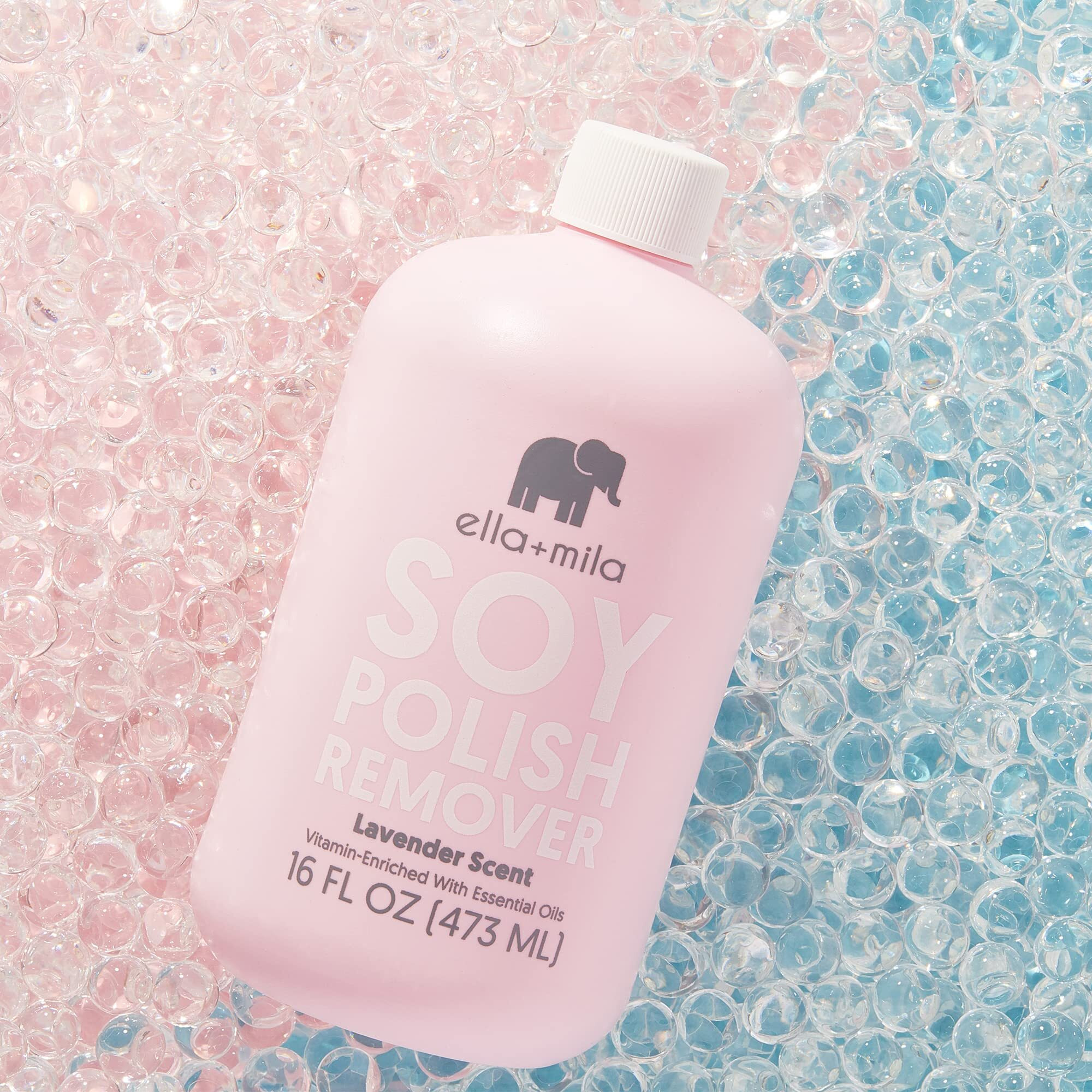 Ella+Mila Soy Nail Polish Remover Non-Acetone Nail Polish Remover - Non-Toxic Fingernail Polish Remover - For Natural Nail Polishes - Enriched With Lavender Essential Oil & Vitamins A,C & E (16 Fl Oz)