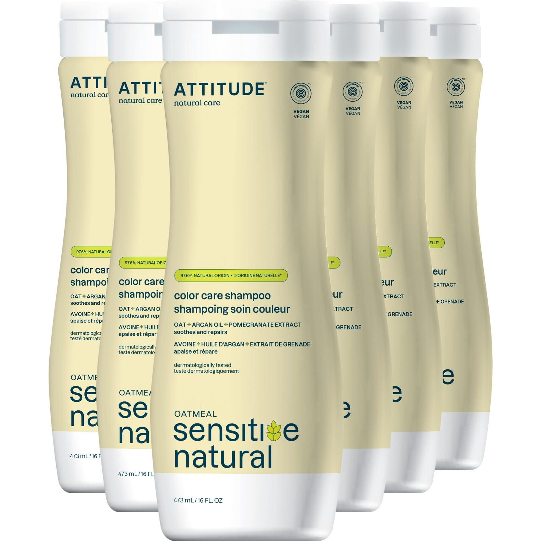 Attitude Color Care Hair Shampoo For Sensitive Dry Scalp, Ewg Verified, Soothing Oat, Protects Color, Naturally Derived Ingredients, Vegan And Plant-Based, Color Care, Argan Oil, 16 Fl Oz (Pack Of 6)