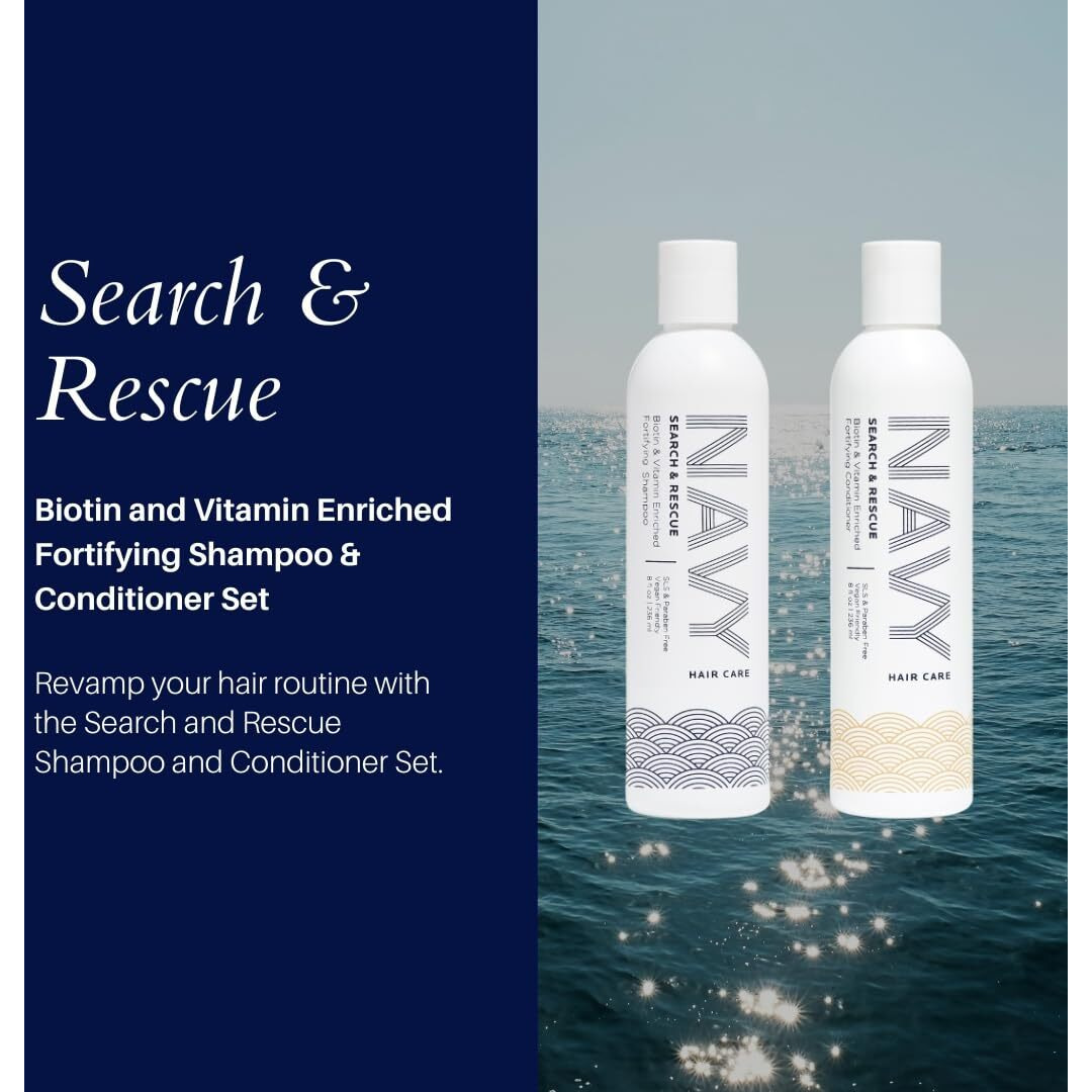 Navy Hair Care Search And Rescue Shampoo & Conditioner Set | Biotin And Rosemary Oil Enriched For Hair Growth | Suited For All Hair Types | Sls & Paraben Free | 8 Oz (Set Of 2)