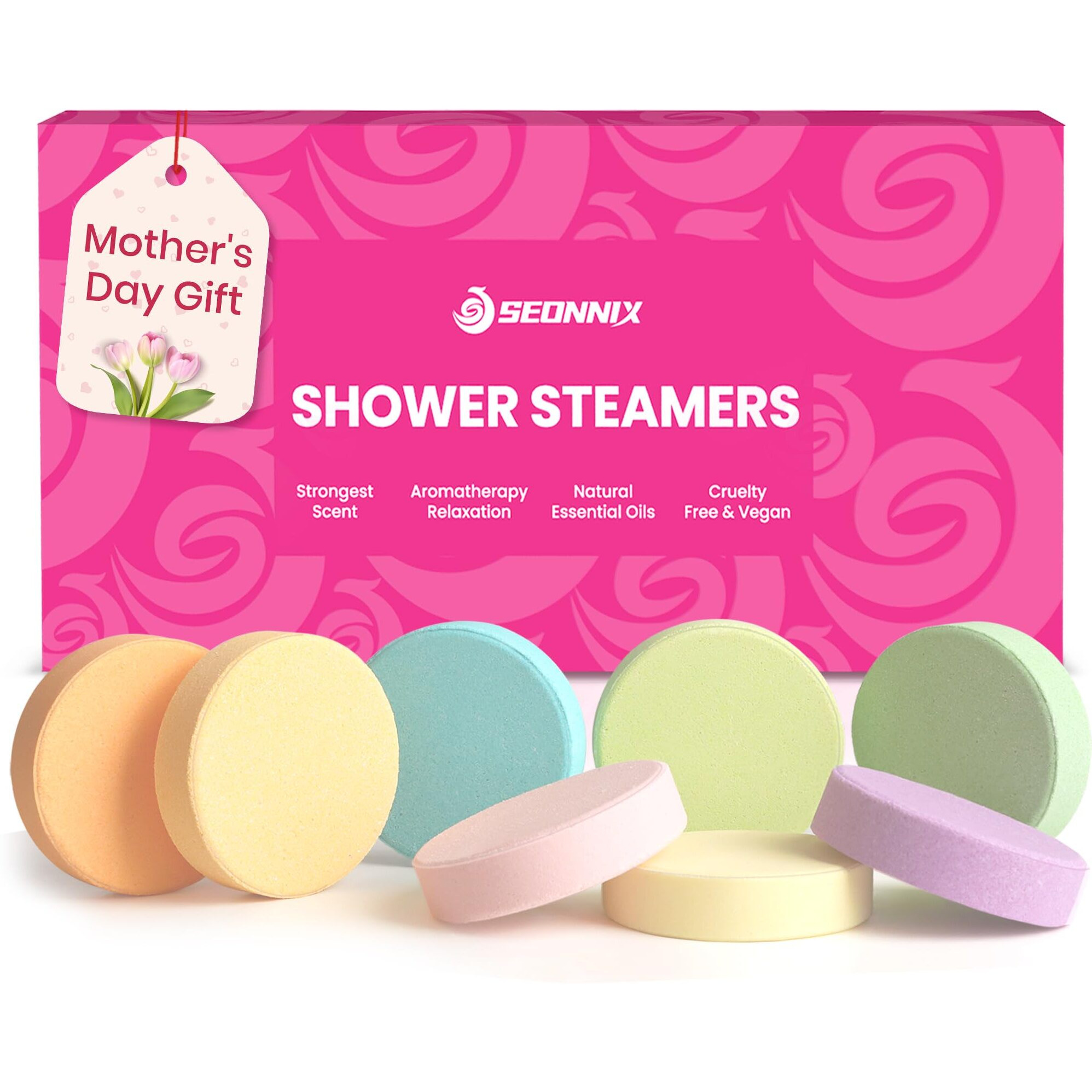 Seonnix Shower Steamers Aromatherapy, 8 Pack Shower Bombs Relaxation Birthday Gifts For Women, Mother's Day Gifts For Her, Stress Relief & Self Care, Natural Fragrance Essential Oils Spa Gifts