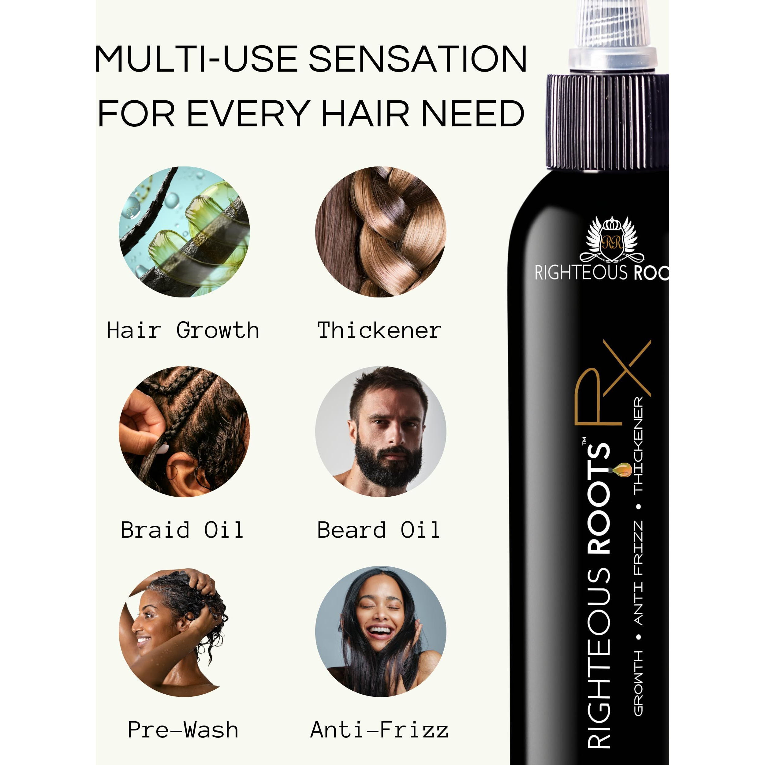 Righteous Roots Hair Oil For Hair Growth, Anti Frizz And Thickener (4 Fl Oz, Pack Of 2) - Best For Beard, Curly, Wavy And Natural Hair