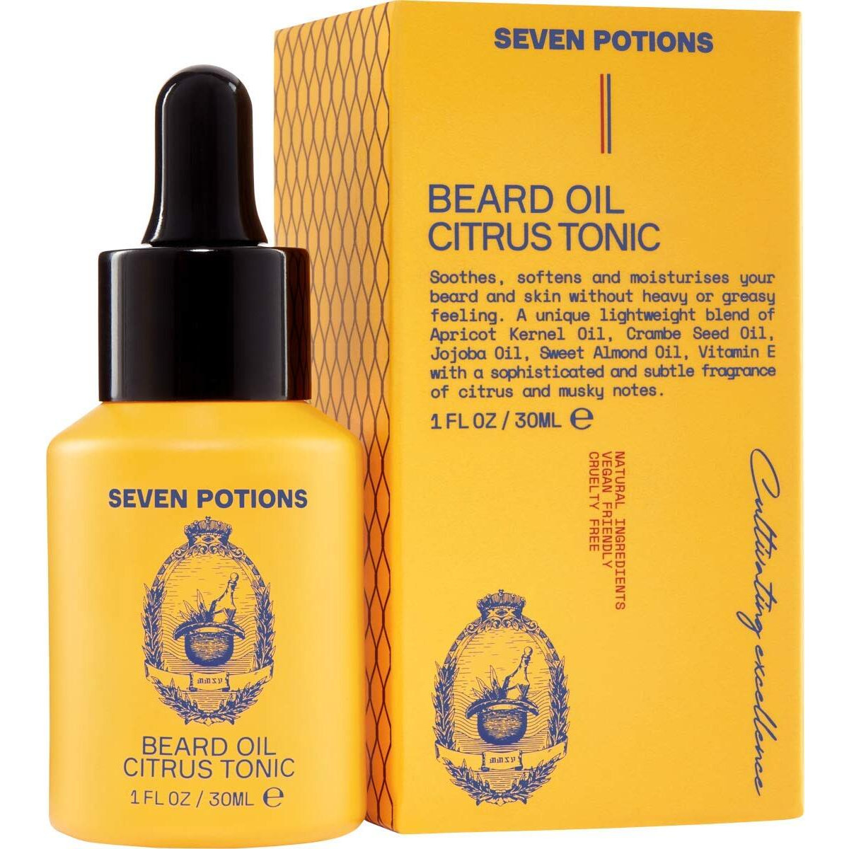 Seven Potions Beard Oil 1 Fl Oz Gentle Beard Softener. Stops Beard Itch. 100% Natural, Beard Conditioning Oil With Citrus Scent & Jojoba Oil (Citrus Tonic)