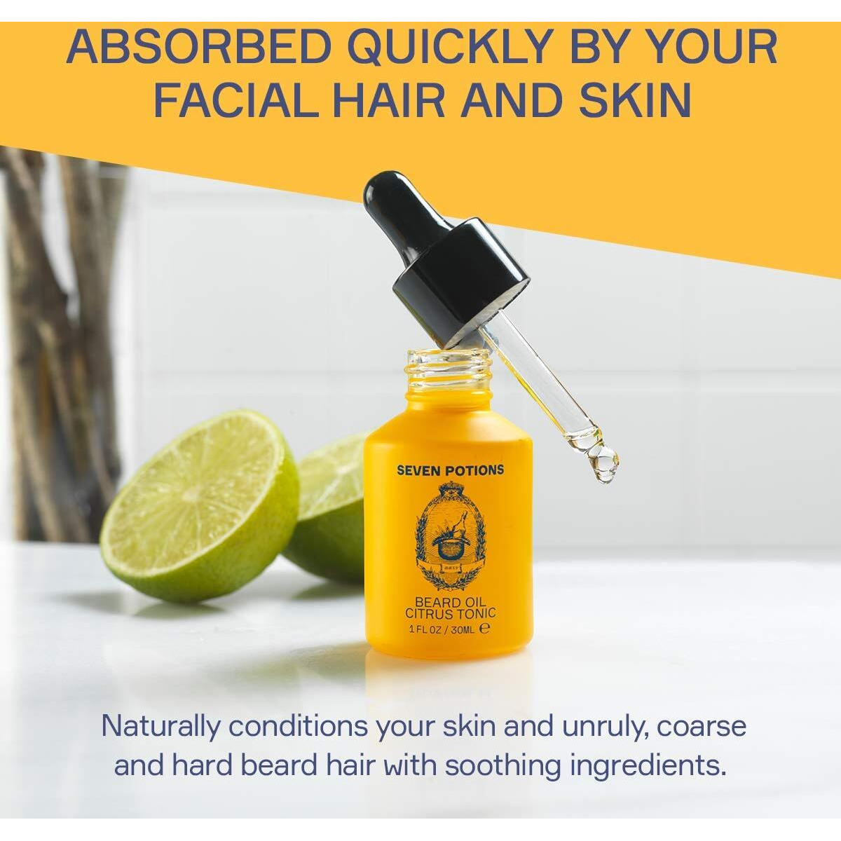 Seven Potions Beard Oil 1 Fl Oz Gentle Beard Softener. Stops Beard Itch. 100% Natural, Beard Conditioning Oil With Citrus Scent & Jojoba Oil (Citrus Tonic)