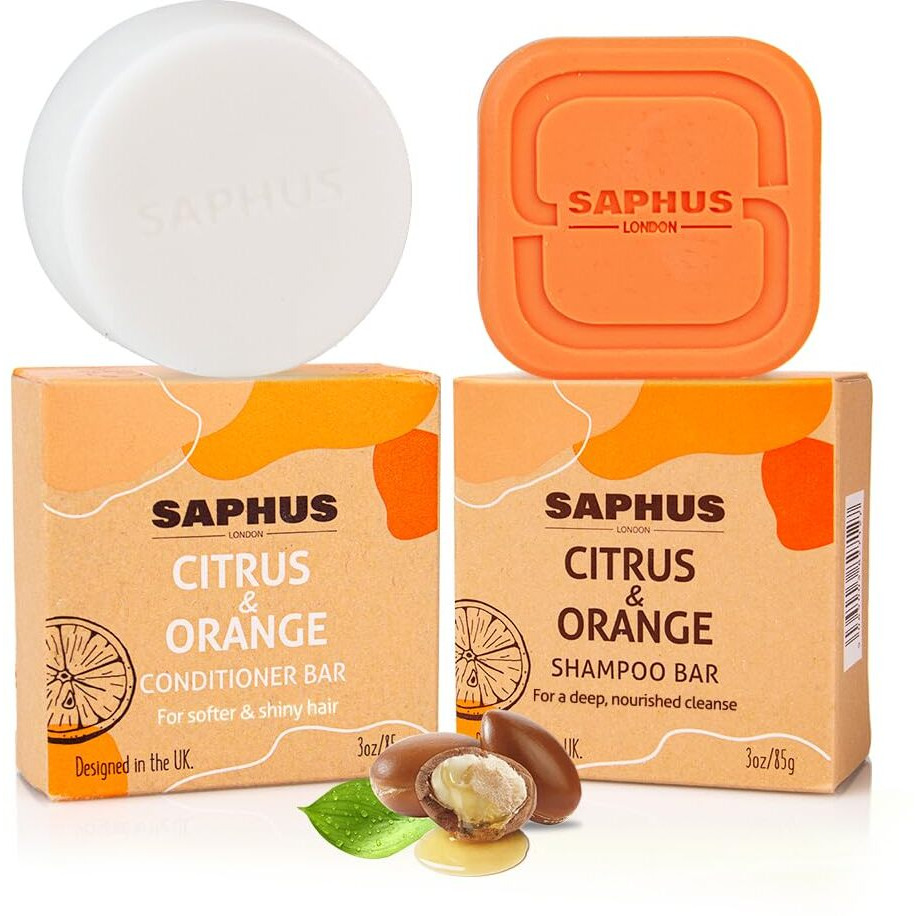 Argan Oil Shampoo And Conditioner Bar Set - Boost Hair Growth, Repair & Hydrate, Citrus Orange Scent, Sulfate-Free, 2 Bars For Curly Dry Hair