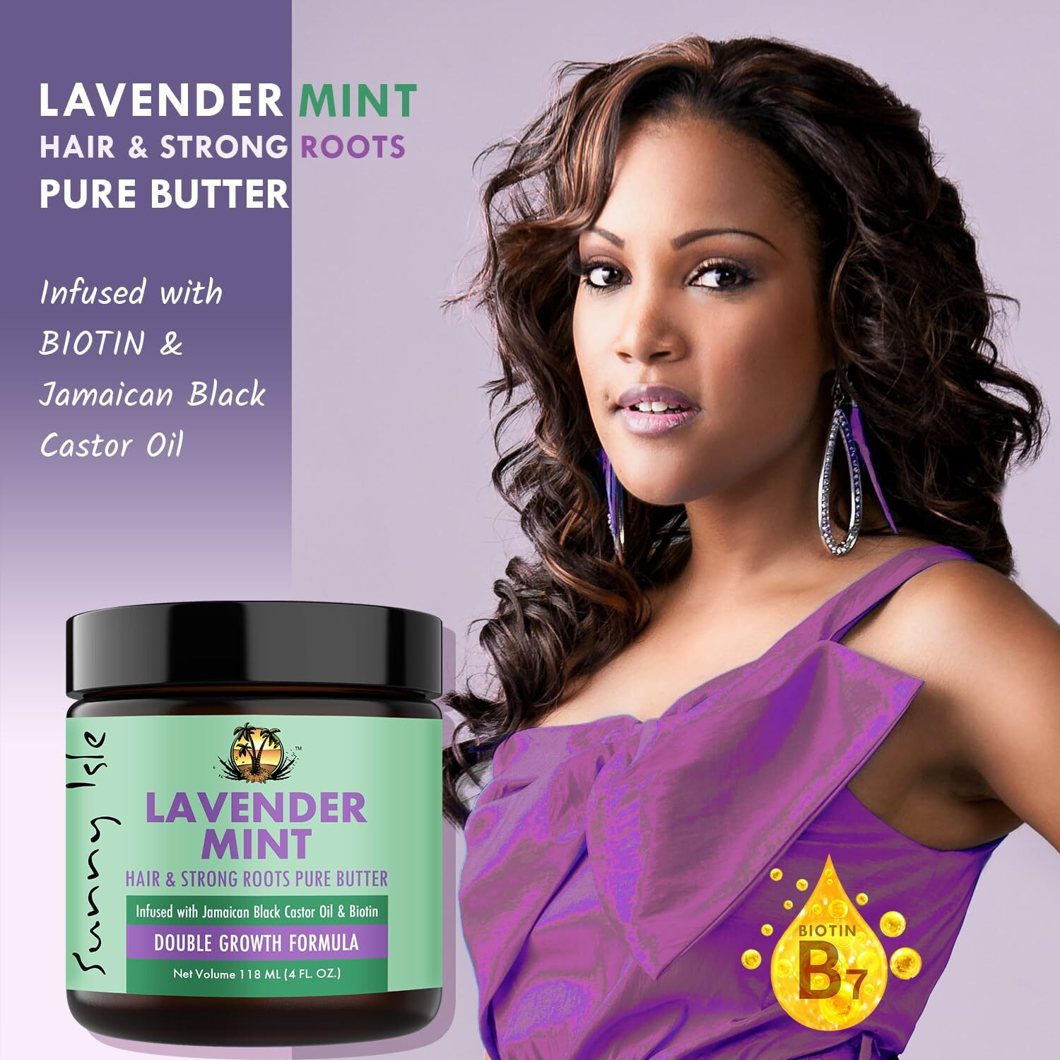 Sunny Isle Lavender Mint Hair And Strong Roots Butter 4Oz | Infused With Biotin & Jamaican Black Castor Oil | Strengthen And Nourish Hair | Dry Scalp, Split Ends | Double Growth Formula