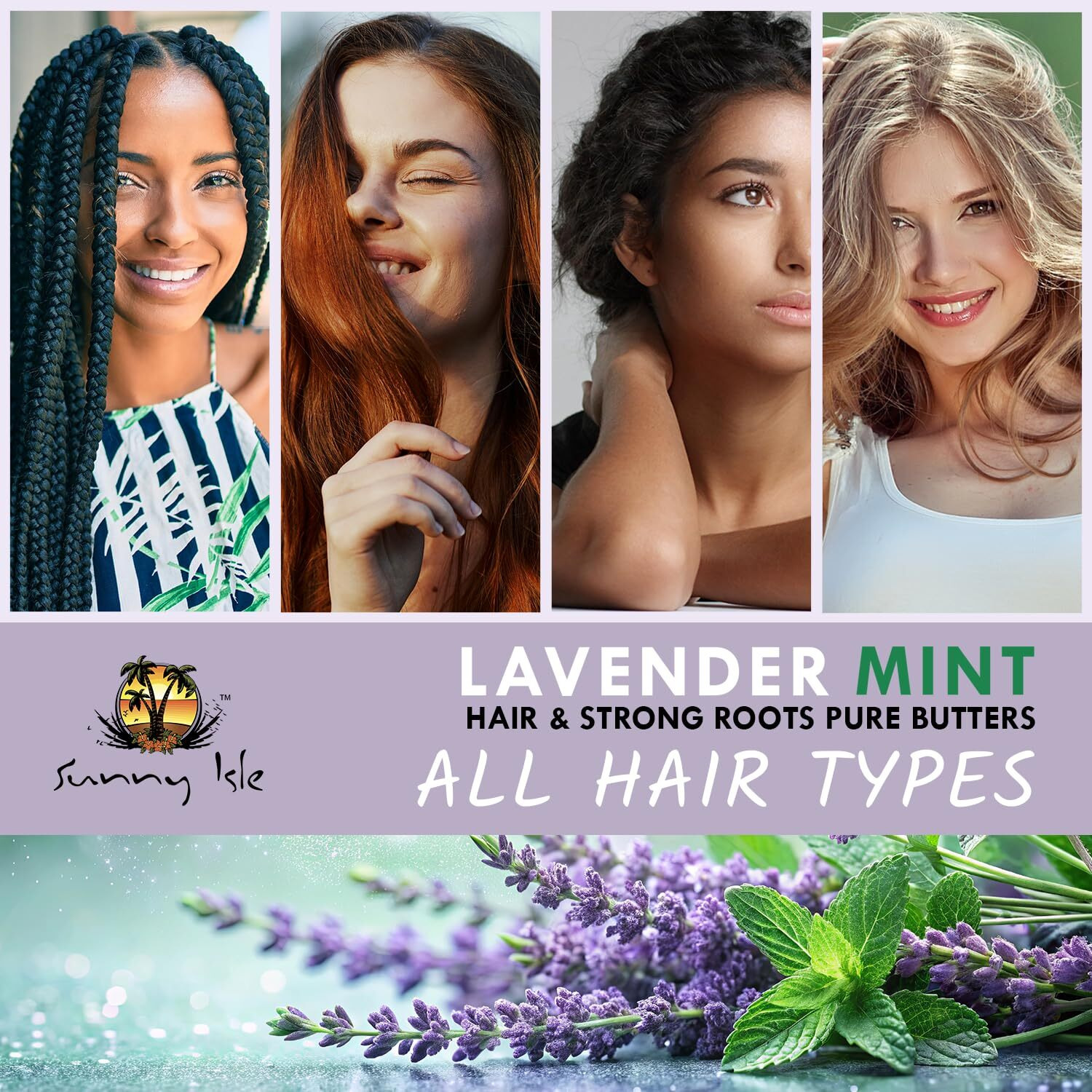 Sunny Isle Lavender Mint Hair And Strong Roots Butter 4Oz | Infused With Biotin & Jamaican Black Castor Oil | Strengthen And Nourish Hair | Dry Scalp, Split Ends | Double Growth Formula