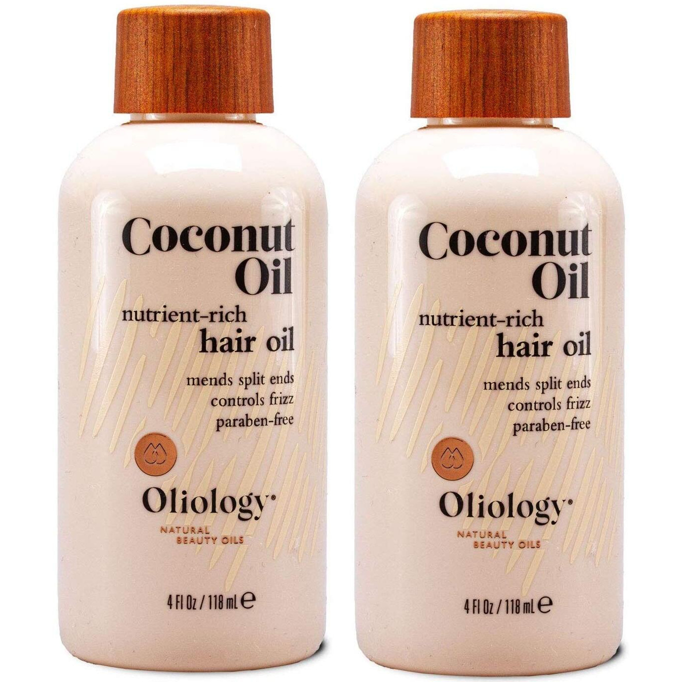 Oliology Coconut Hair Oil - Lightweight Formula Helps Repair Distressed Hair Caused By Heat Styling & Chemical Treatments | Mends Split Ends | Controls Frizz | Made In Usa & Paraben Free (4Oz/2 Pack)