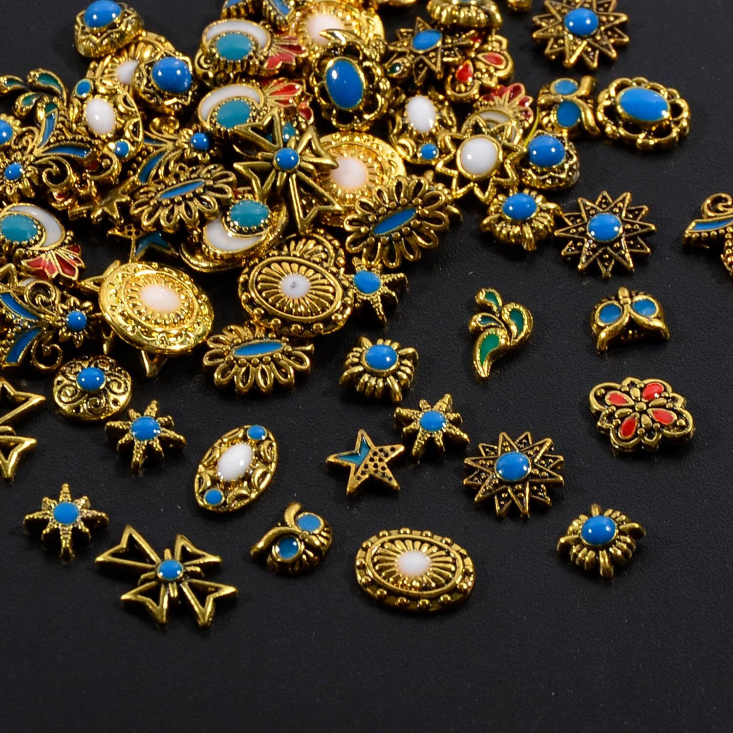 Baiyiyi 3D Mixed Pattern Vintage Alloy Nail Charms,30 Pcs Metal Retro Dripping Oil Marble Nail Art Rhinestone Nail Gems Nail Jewels For Acrylic Nails Women Diy Nail Decorations Craft Supplies