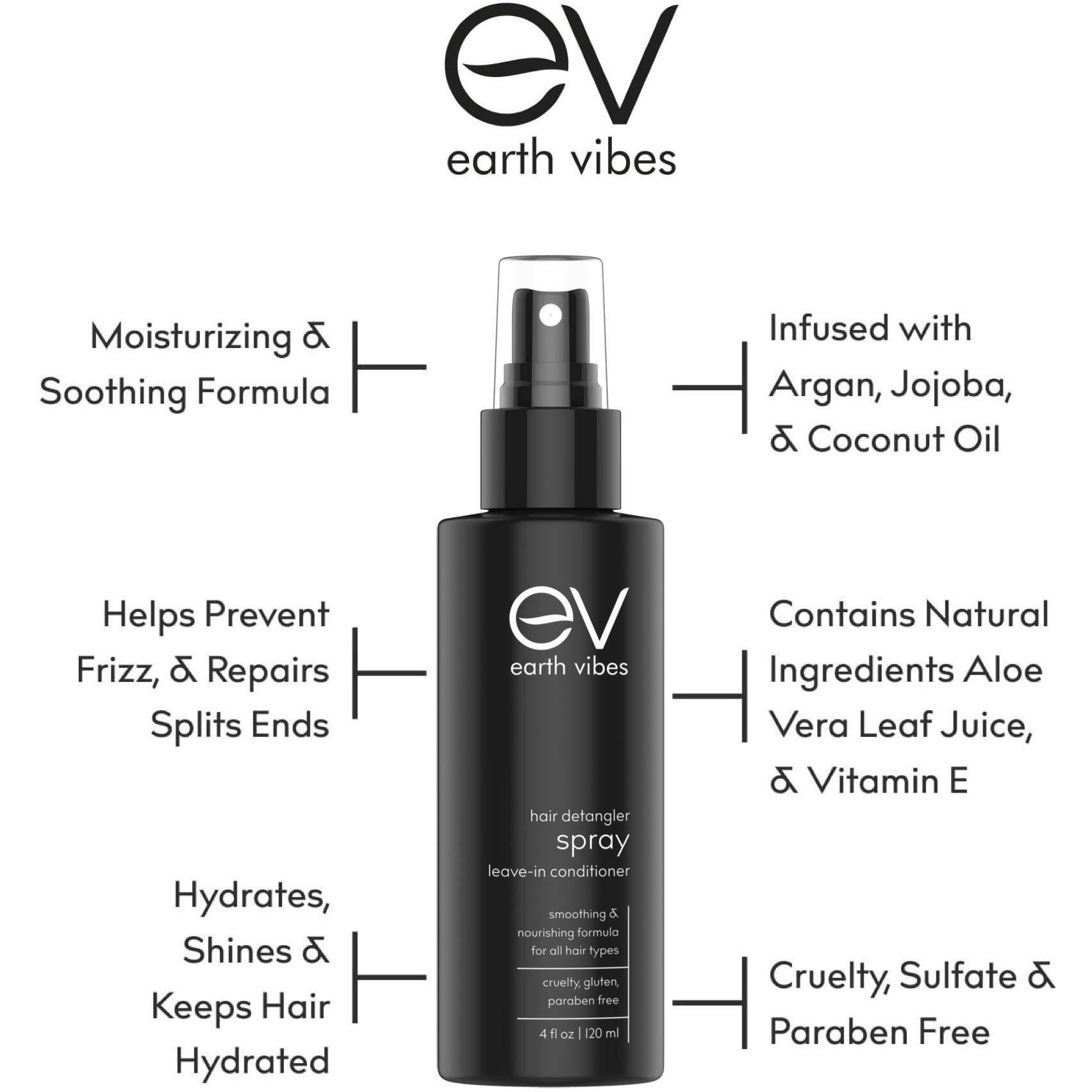 Earth Vibes Natural Hair Detangler, Leave-In Conditioner Spray, Kids & Adults - All Hair Types - Color Safe Cruelty Sulfate Paraben Free - Made With Silk Amino Acids Probiotic Jojoba & Avocado Oil-Usa