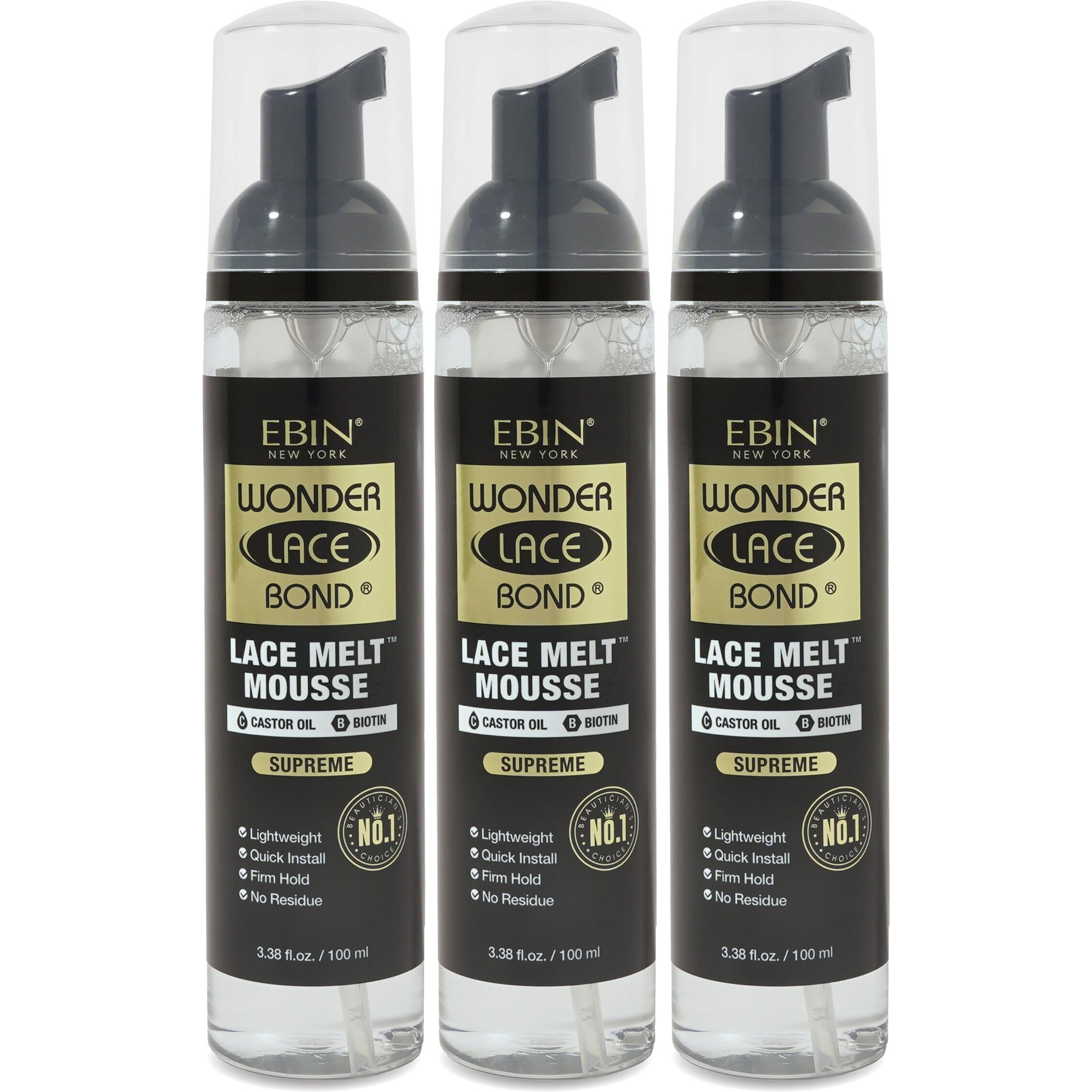 Wonder Lace Bond Lace Melt Mousse 3.38Oz/ 100Ml (3Pack)- Extreme Firm Hold (Supreme) | Biotin + Castor Oil | No Residue, Long Lasting Formula With Protecting Edges, Gives Undetectable And Natural Look