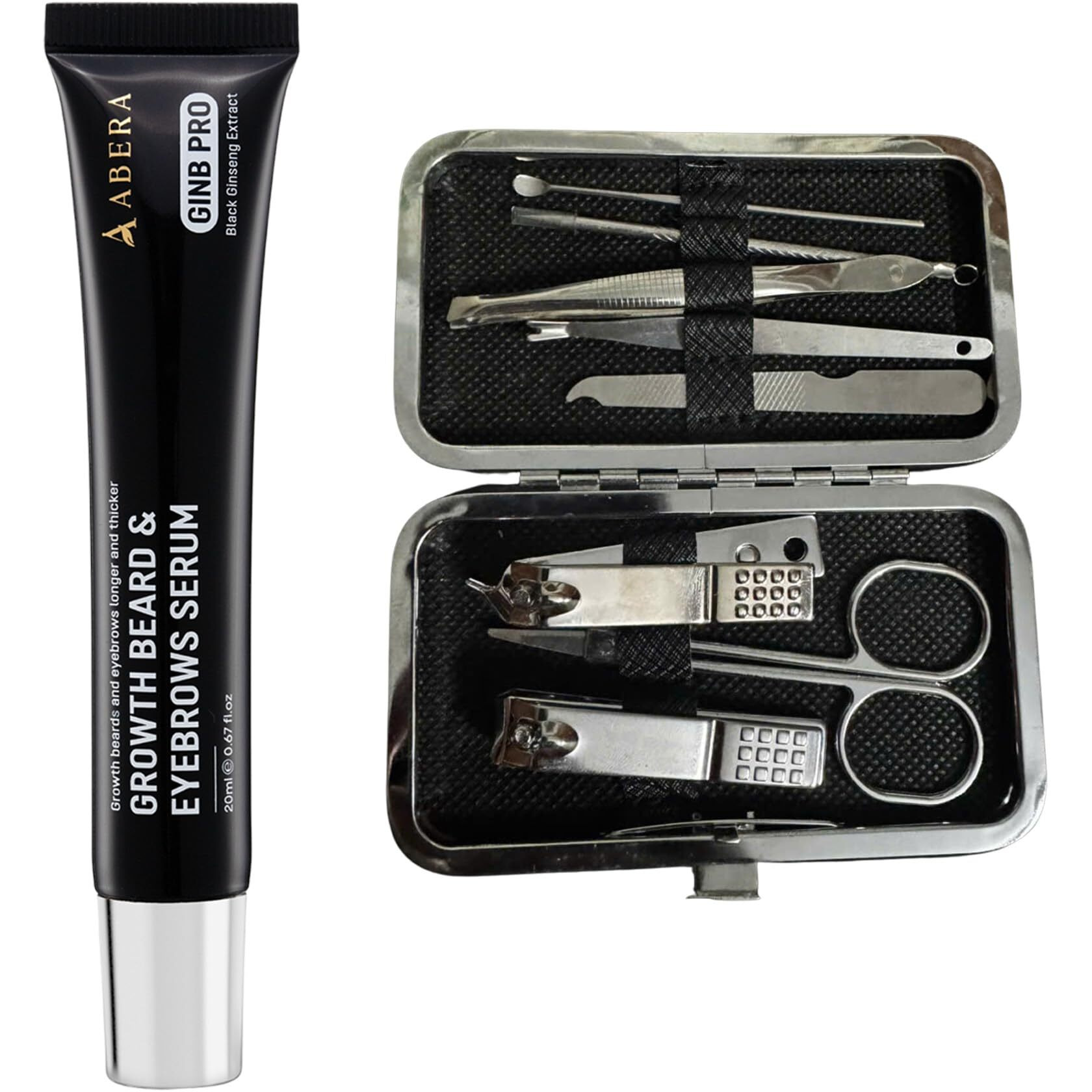 Abera Ginb Advanced Growth Beard & Eyebrows Serum For Men & Women - Acetyl Tetrapeptide-3 Biotin & Castor Oil For Stronger, Thicker,Fuller Eyebrows And Beard (1 Box + Eyebrows Kit)