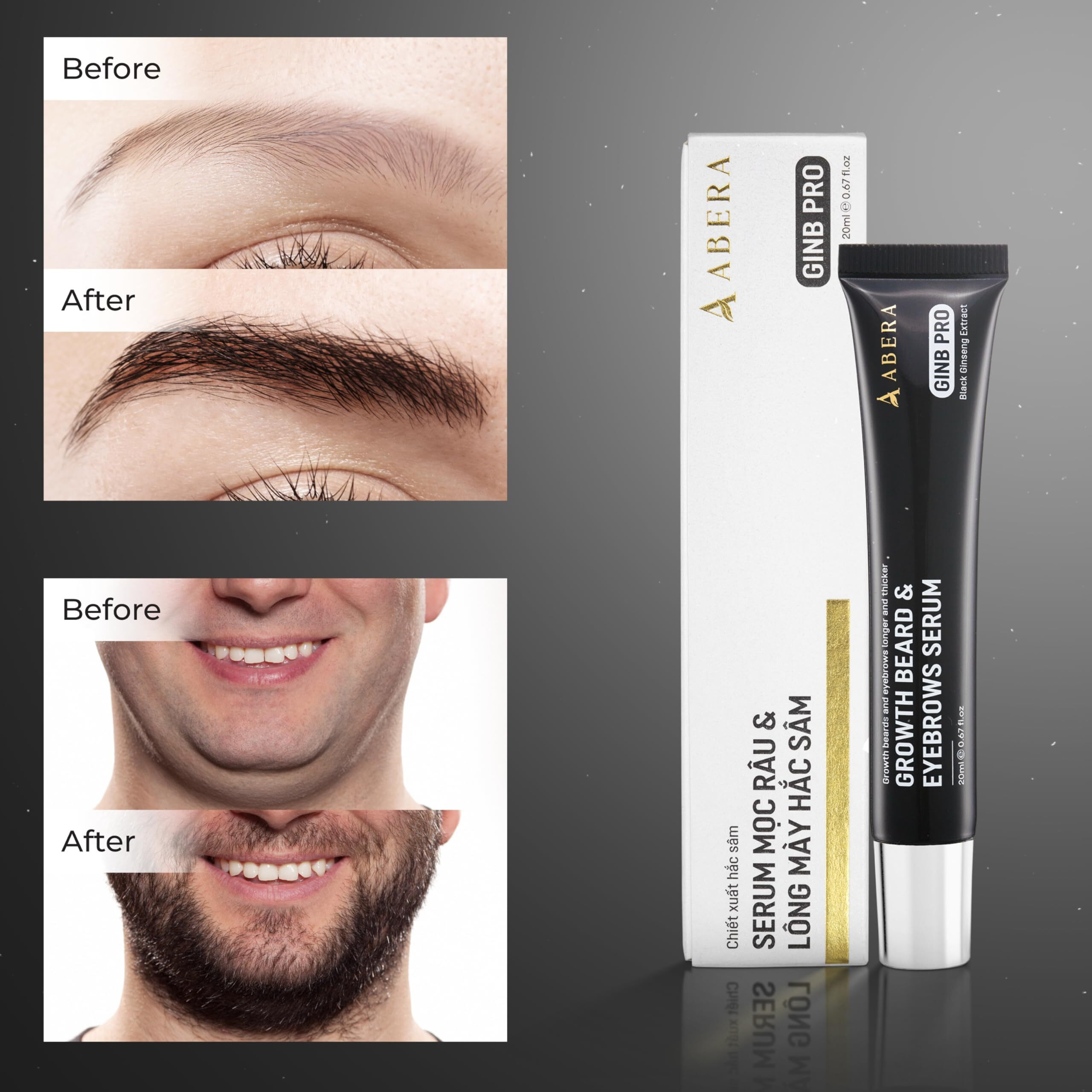 Abera Ginb Advanced Growth Beard & Eyebrows Serum For Men & Women - Acetyl Tetrapeptide-3 Biotin & Castor Oil For Stronger, Thicker,Fuller Eyebrows And Beard (1 Box + Eyebrows Kit)