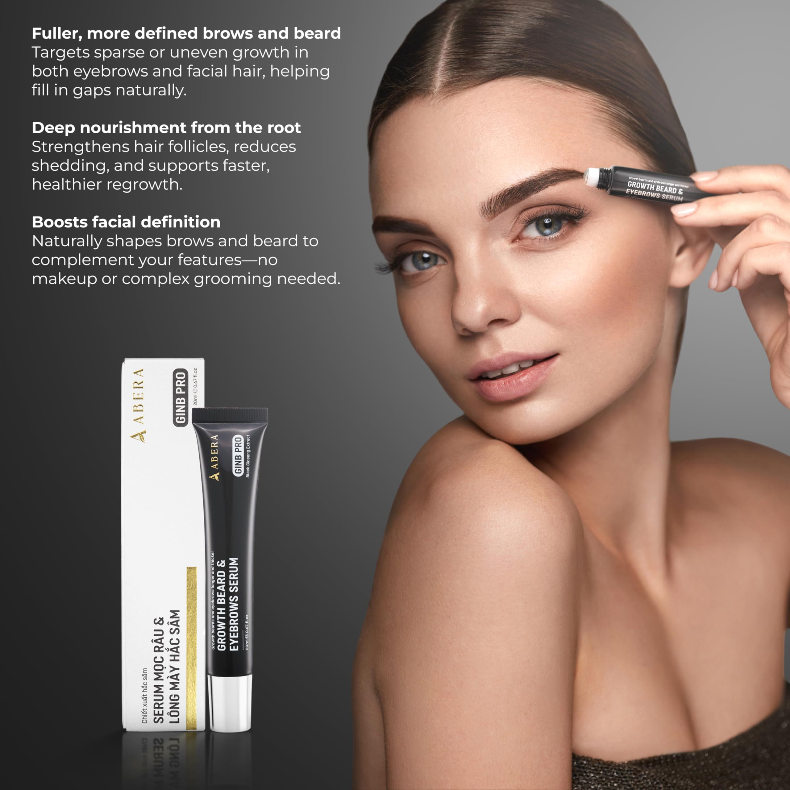 Abera Ginb Advanced Growth Beard & Eyebrows Serum For Men & Women - Acetyl Tetrapeptide-3 Biotin & Castor Oil For Stronger, Thicker,Fuller Eyebrows And Beard (1 Box + Eyebrows Kit)