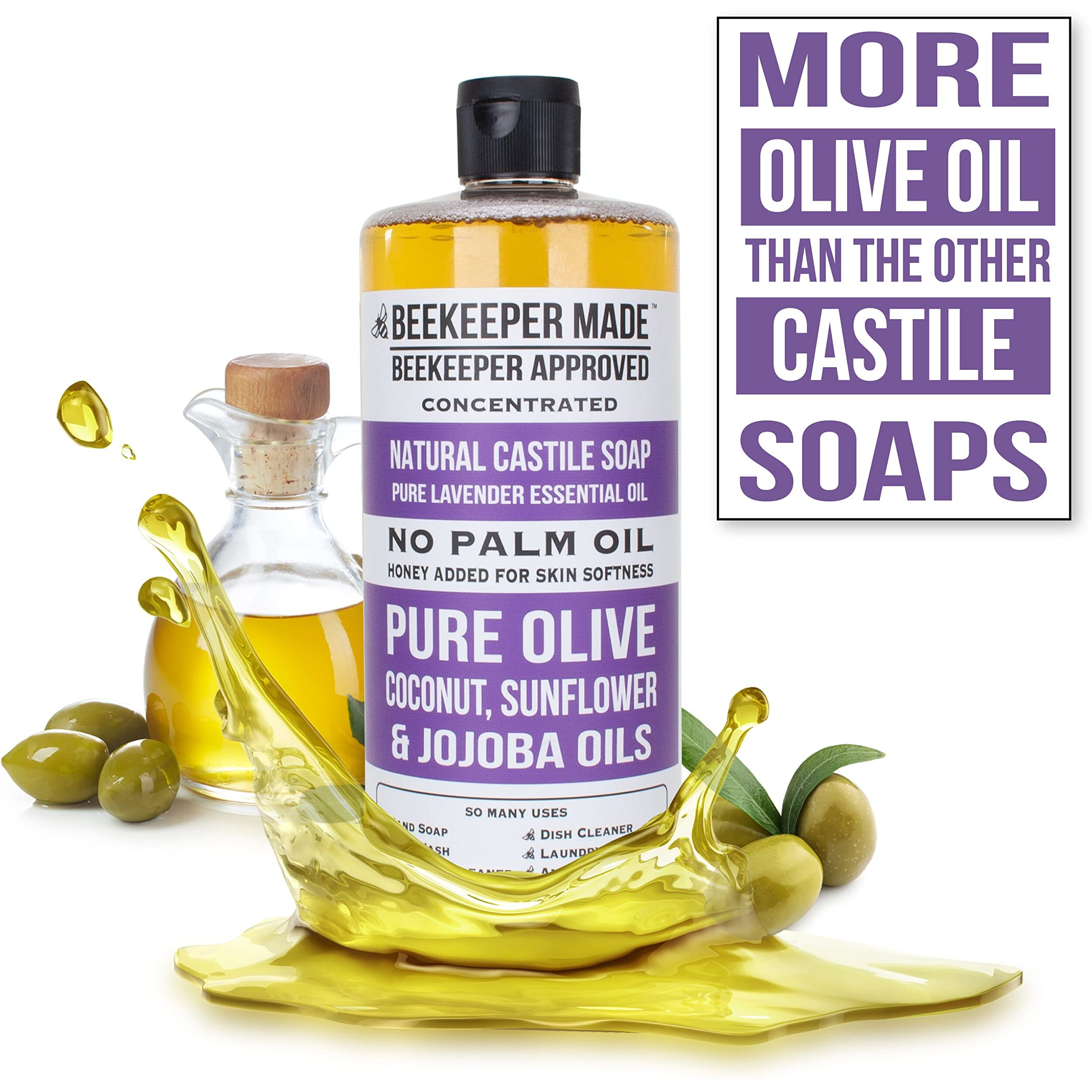 Beekeeper Made Natural Castile Soap, 32 Fl Oz | No Palm Oil, 8 Ingredients, Pure Olive, Coconut, & Sunflower Oils, Gmo Free, For Sensitive Skin, Made In The Usa (Lavender)