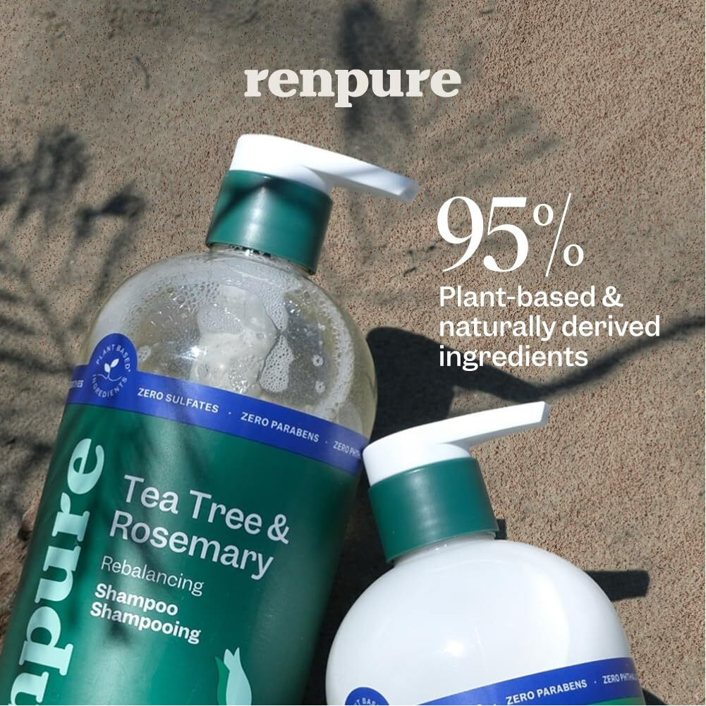 Renpure Tea Tree & Rosemary Shampoo & Conditioner Set, Plant Based - Refreshes & Rebalances Hair And Scalp - For Oily/Normal Hair - Tea Tree Leaf Oil, Rosemary Leaf Extract - 24 Fl Oz Each, 2 Pack