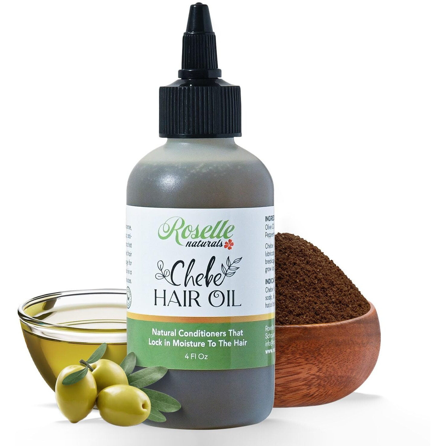 Roselle Naturals Chebe Oil For Hair Growth For Black Women, Chebe Oil Hair Growth Products Made In Usa 4 Fl Oz - Chebe Powder Chebe Hair Grease For Stronger, Longer, Thicker Hair.