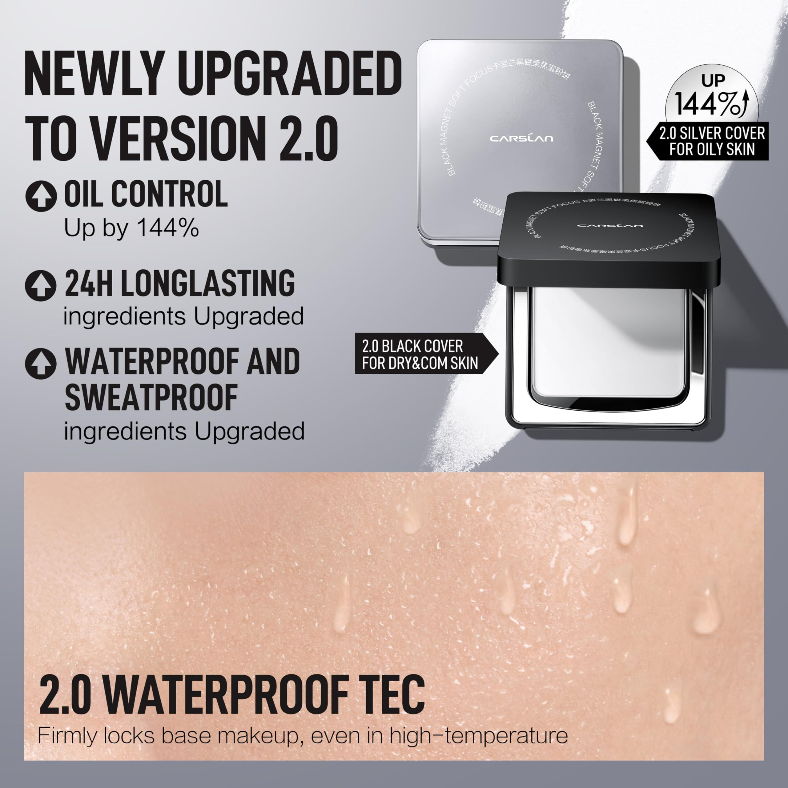 Carslan 2.0 Black Magnet Soft Focus Powder, Waterproof Translucent Pressed Setting Powder, 24H Longlasting Talc-Free Face Powder, Oil Control Compact Makeup,04 Light Beige For Dry&Com Skin, 0.28Oz