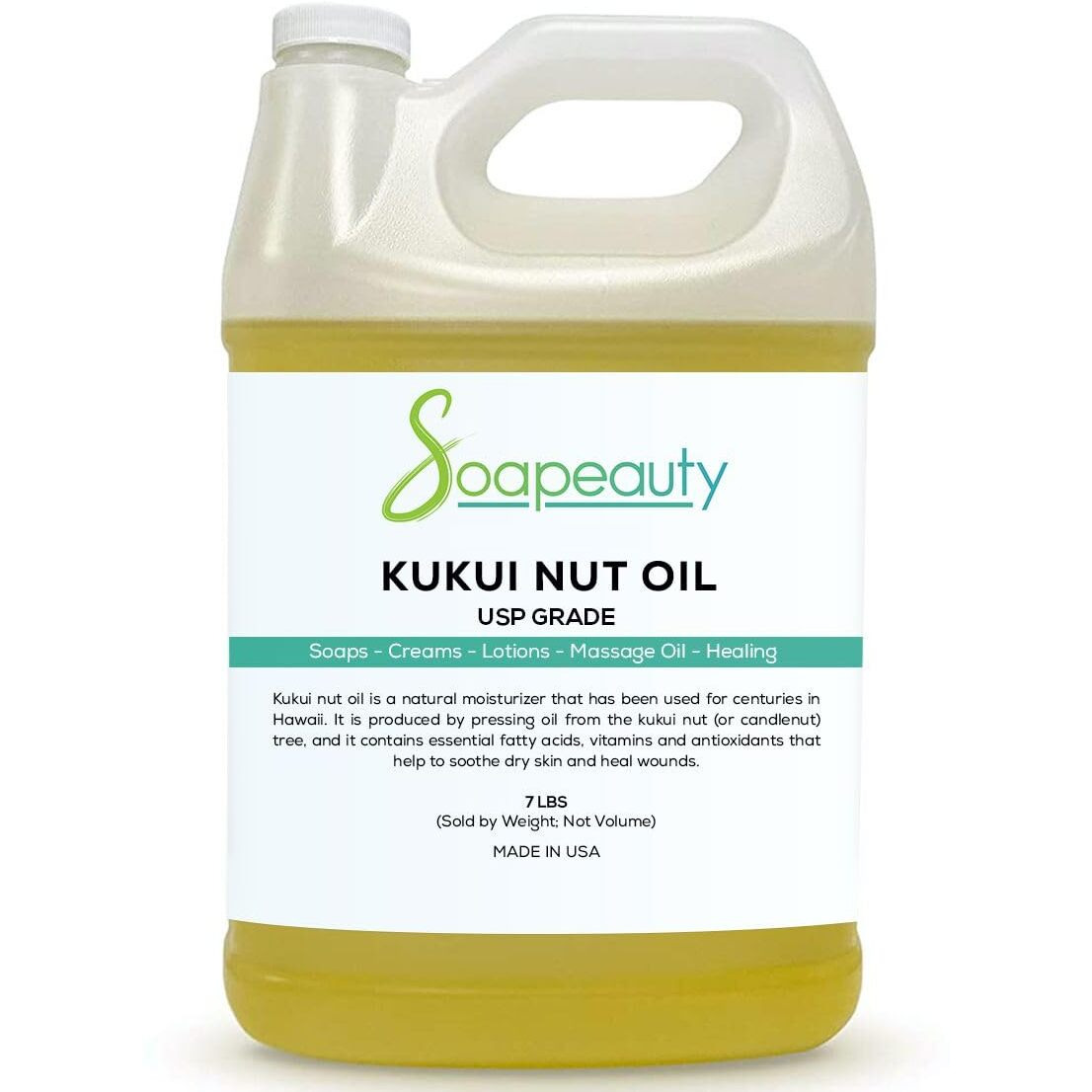 Kukui Nut Oil Cold Pressed Unrefined | 100% Natural Available In Bulk | Carrier For Essential Oils, Face, Skin, Hair Moisturizer, Soap Making | Sizes 2Oz To 7 Lbs | (7 Lbs)