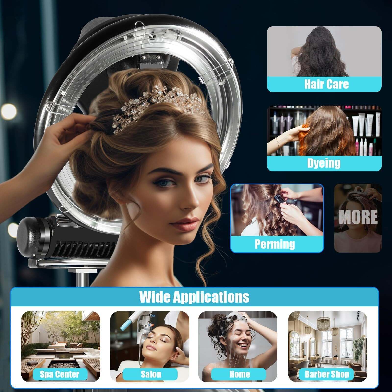 Orbiting Infrared Hair Dryer,1000 W Free-Stand Hair Dryer With Universal Wheels,Perm Processor Stand Hair Dyeing For Hair Care,Dyeing,Oil Treatment (Black 5)