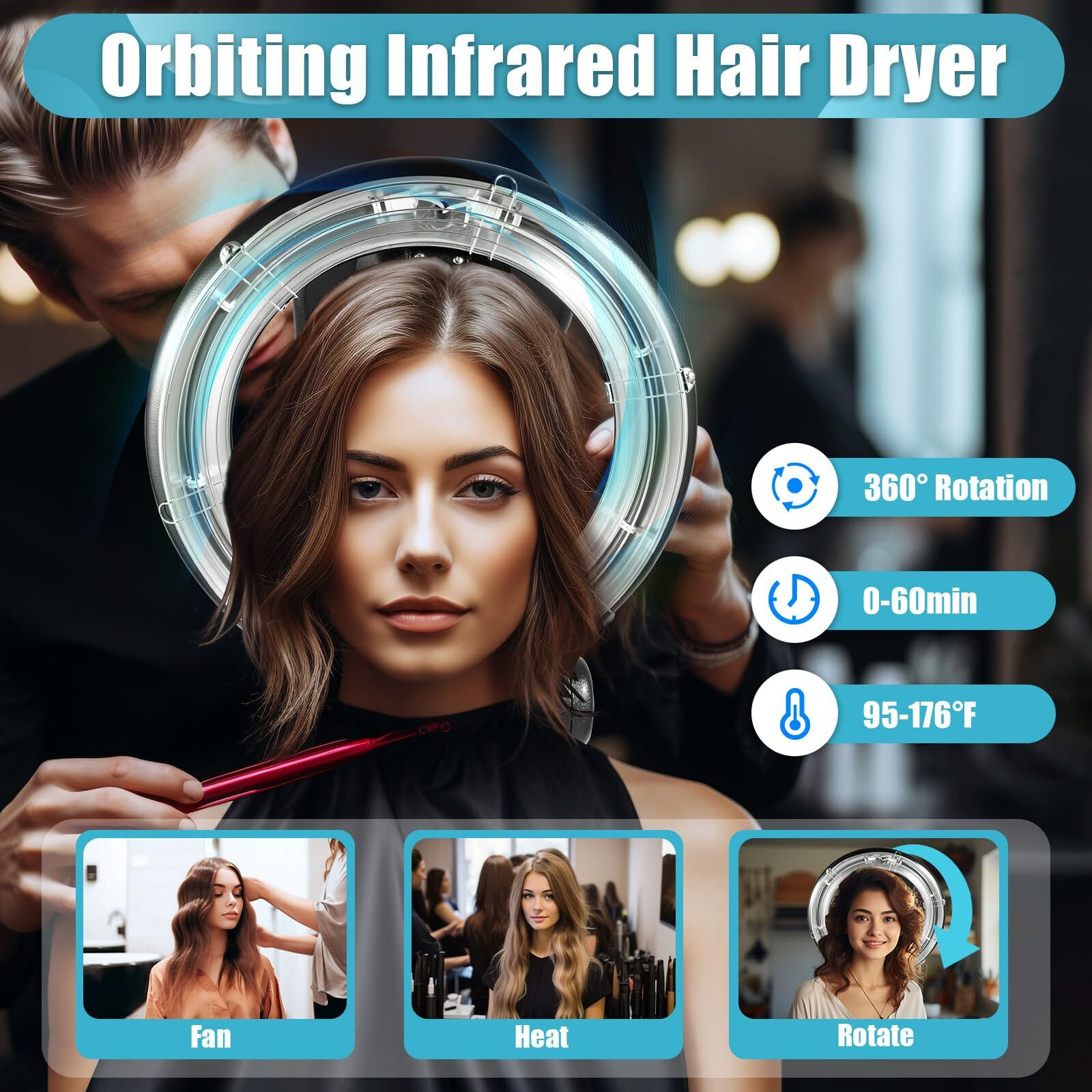 Orbiting Infrared Hair Dryer,1000 W Free-Stand Hair Dryer With Universal Wheels,Perm Processor Stand Hair Dyeing For Hair Care,Dyeing,Oil Treatment (Black 5)
