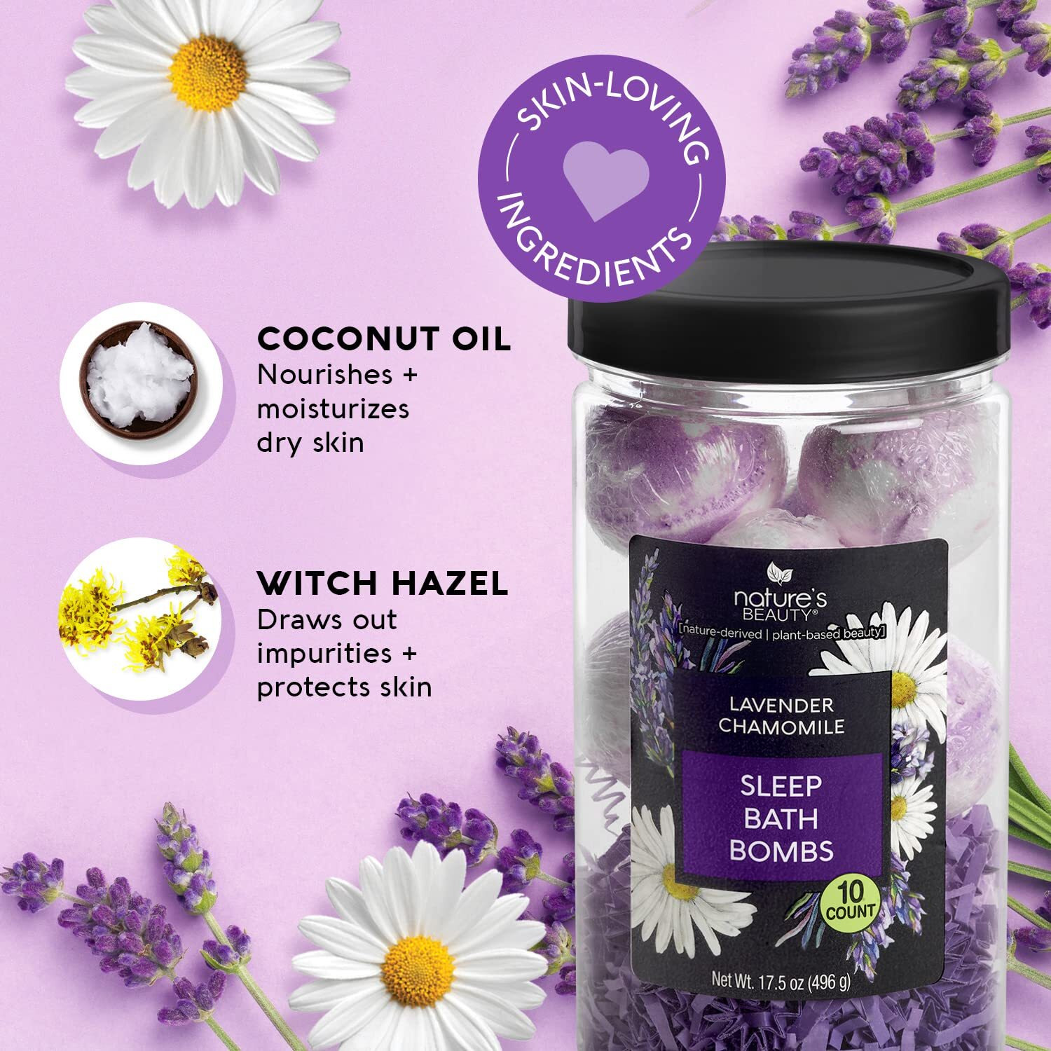 Nature's Beauty Lavender Chamomile Sleep Bath Bomb Gift Set Multi-Pack- Luxury Fizzy Relax Spa Bomb W/Vanilla + Citrus Scent Made With Coconut Oil + Witch Hazel, 17.5 Oz | 10 Ct Ea (2 Pack)