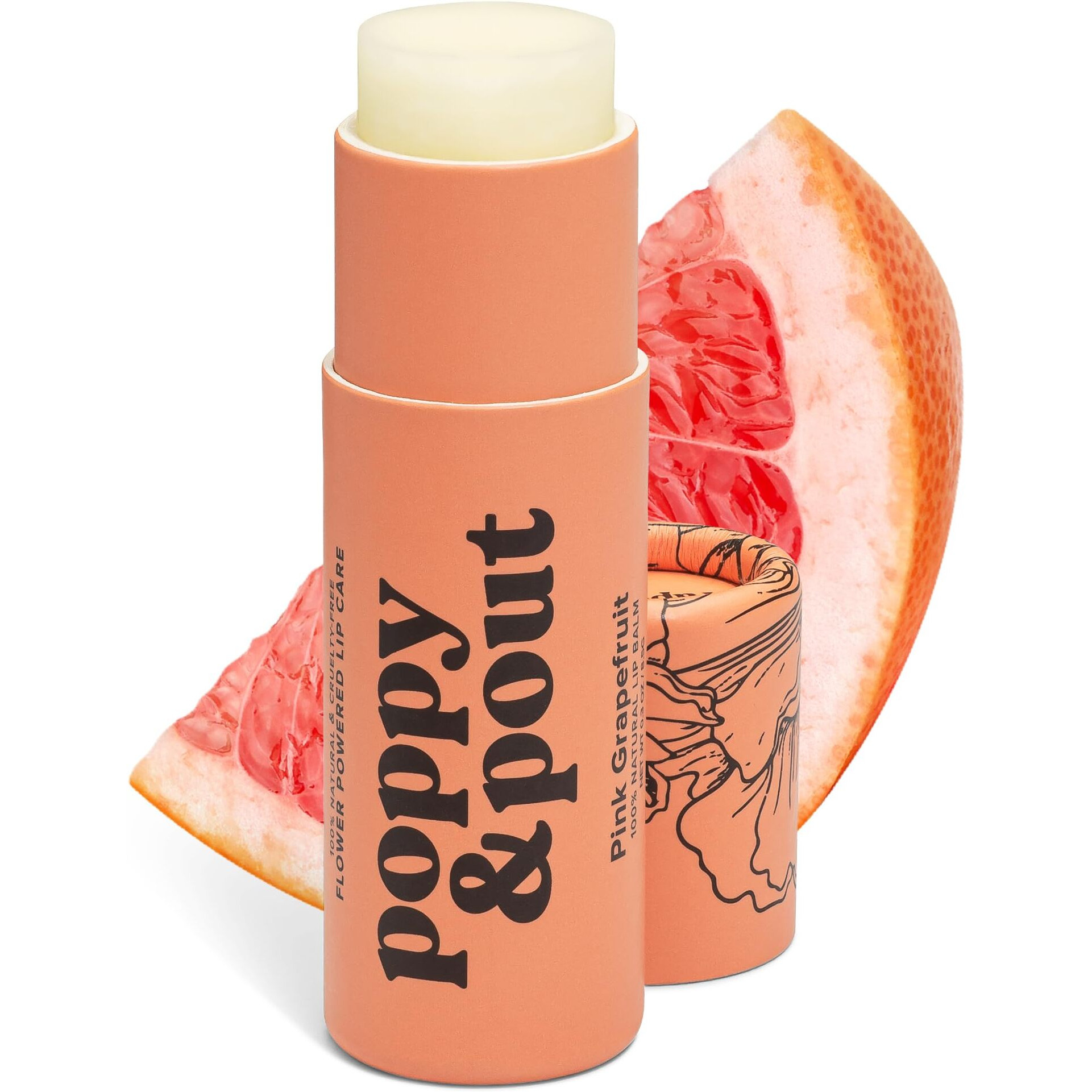 Poppy & Pout Pink Grapefruit Jumbo Lip Balm | All Natural Lip Balms & Moisturizers | Hydrates With Beeswax, Vitamin E, Organic Coconut Oil | Cruelty-Free | Lip Balm In Recyclable Cardboard Tube