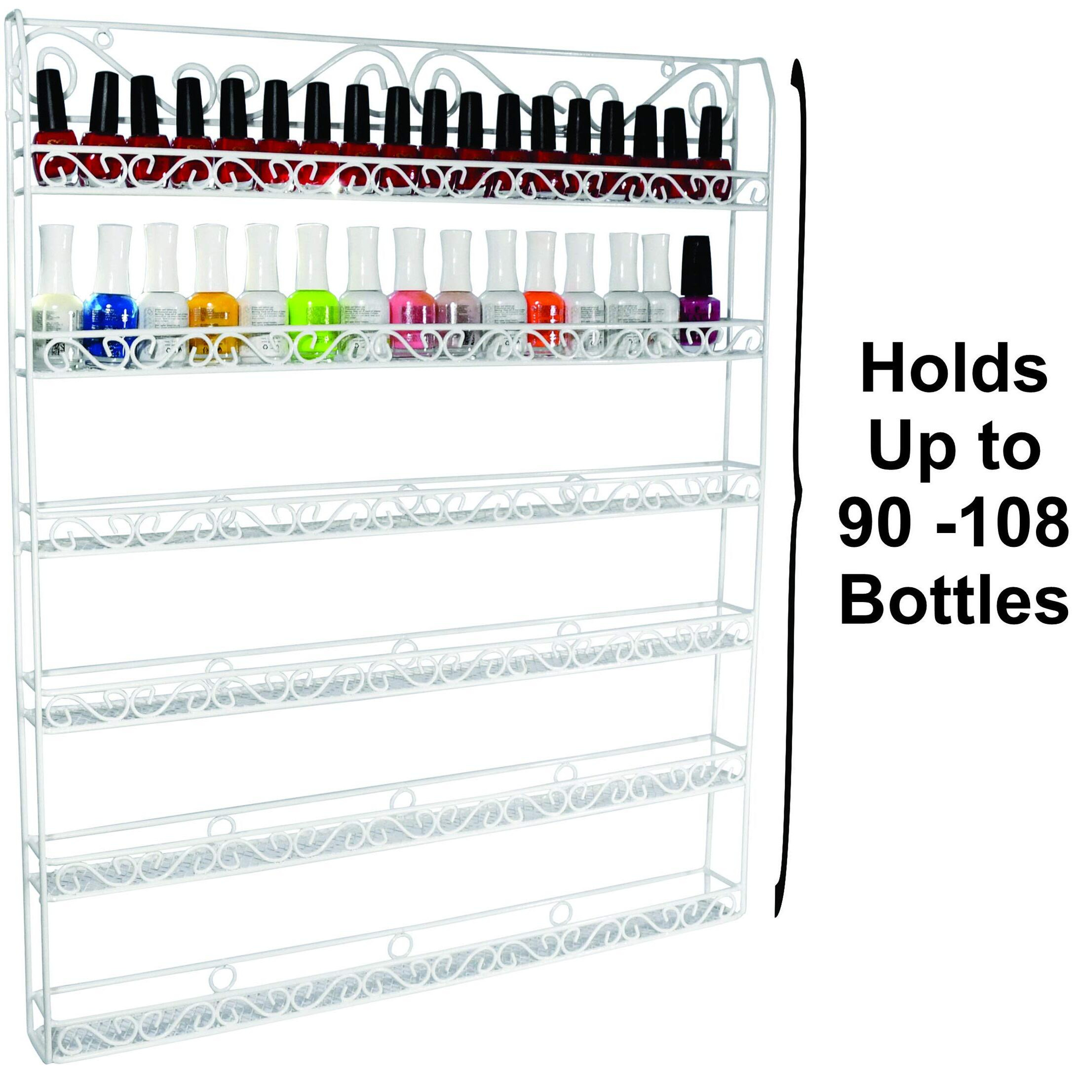 Amt Metal Nail Polish Racks For The Wall, Clear Nail Polish Display, Essential Oils Organizer. Holds Up To 108 Bottles (White)