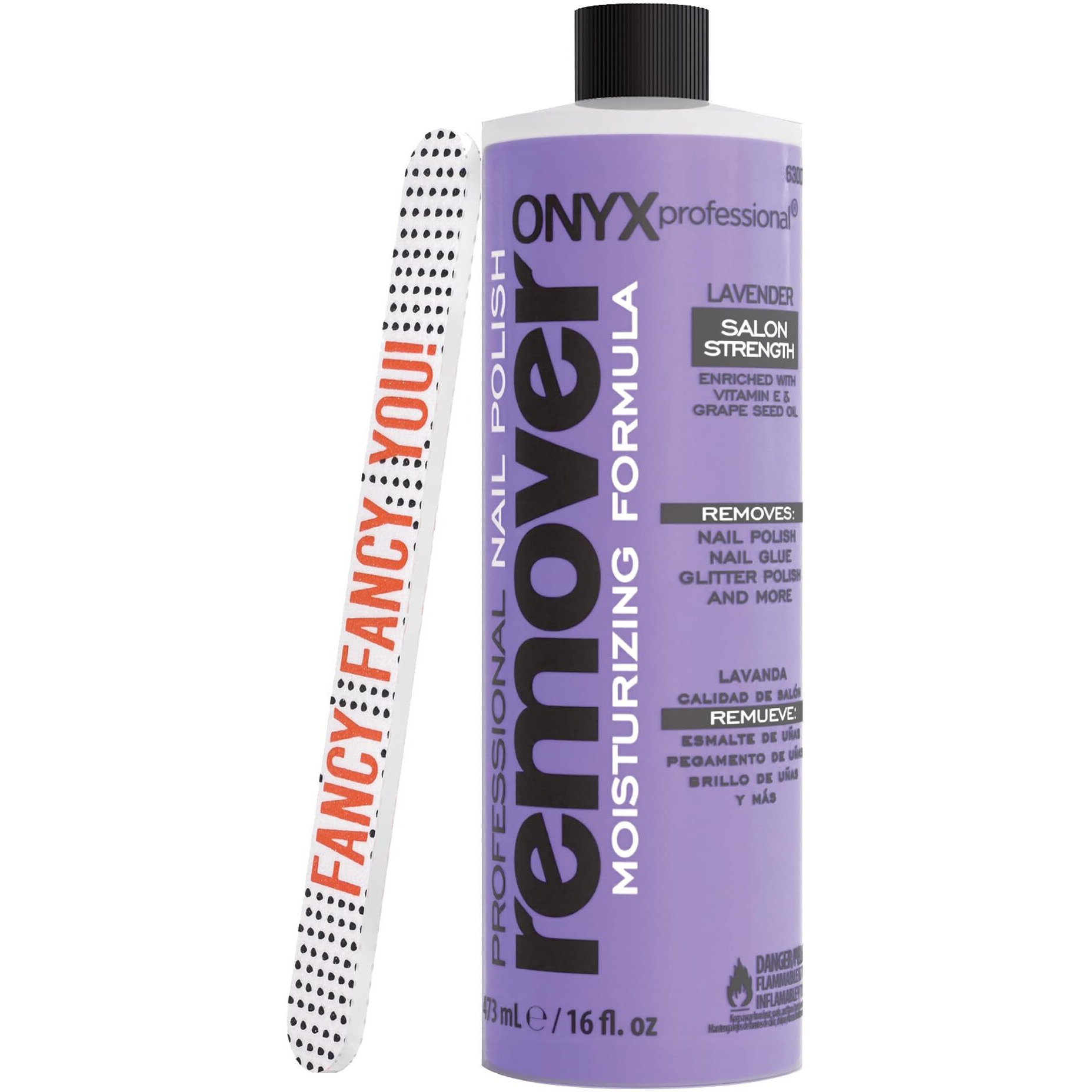 Onyx Professional Nail Polish Remover Kit With 7 Inch Nail File, Lavender Scent, Made In Usa, 16 Fl Oz - Moisturizing Formula Gel Polish Remover, Acetone-Based, Enhanced With Vitamin E, Grape Seed Oil