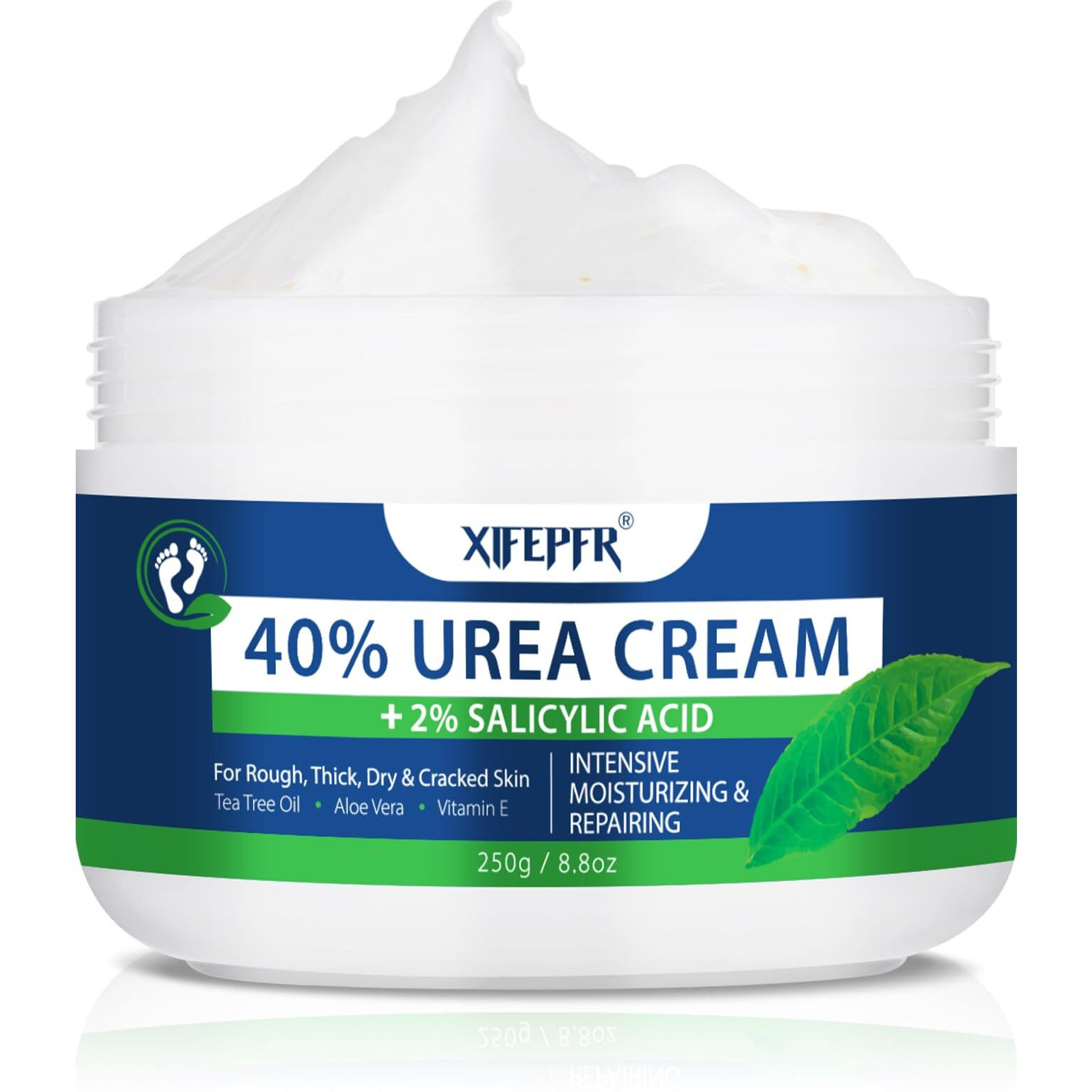 Xifepfr Urea Cream 40 Percent For Feet Maximum Strength, With 2% Salicylic Acid Urea Foot Cream For Dry Cracked Heels And Feet, Tea Tree Oil Foot Cream For Corn And Callus Remover (8.8Oz)