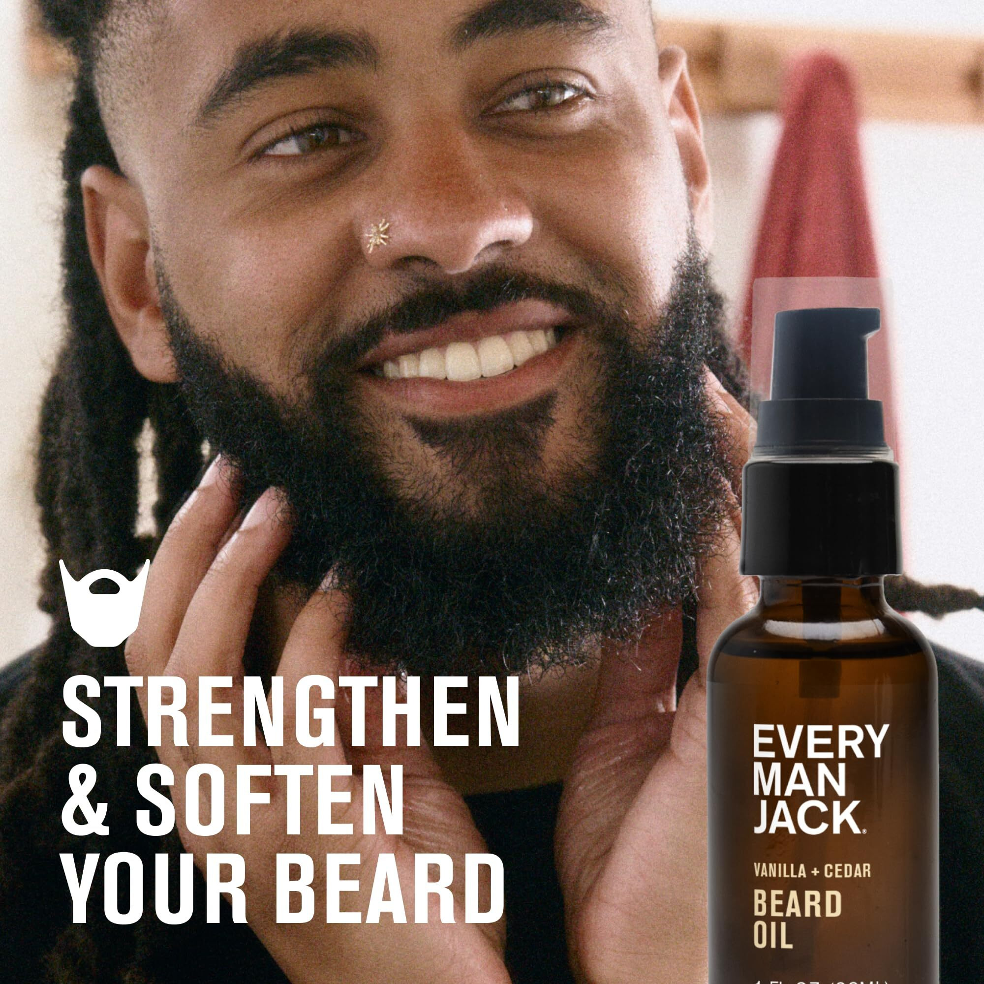 Every Man Jack Mens Beard Oil - Vanilla + Cedar Fragrance - Deeply Moisturizes And Softens Your Beard And Adds A Natural Shine - Naturally Derived With Shea Butter And Argan Oil - 1 Fl Oz
